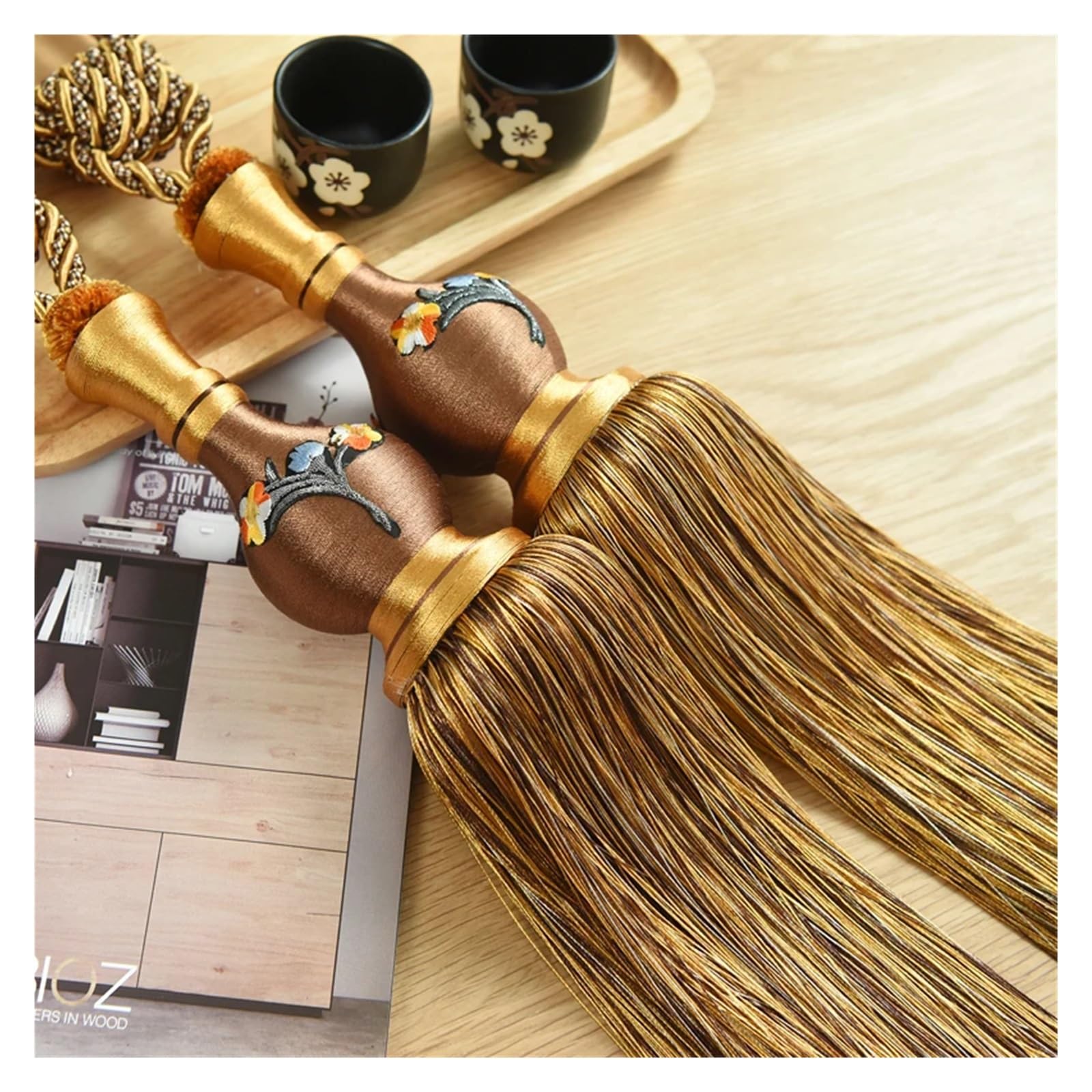 2 sztuk/para krawat do zasłon paski haki uchwyt wiszące liny pas akcesoria do zasłon Tiebacks Tassel Fringe Brush Home Decor(Khaki)