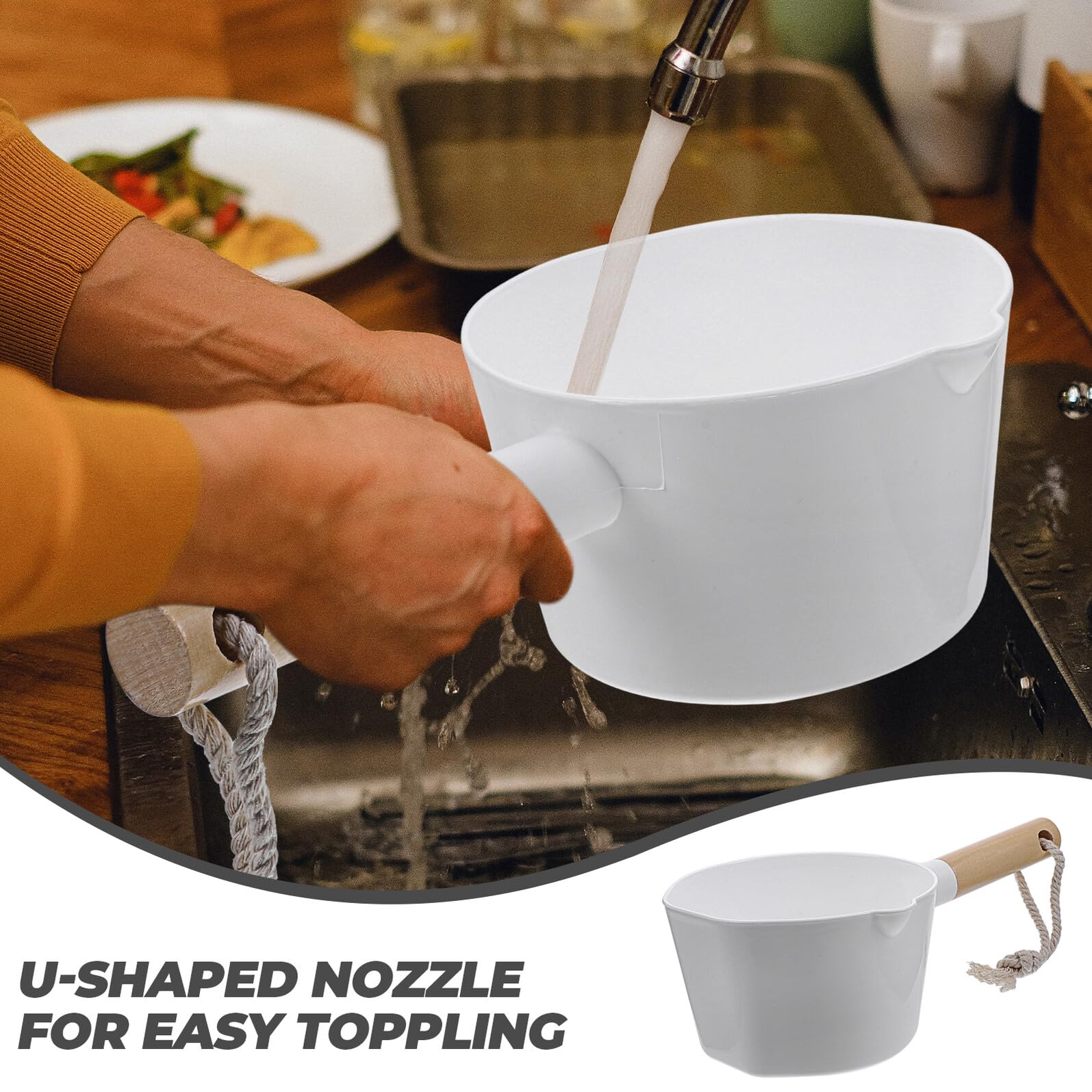 SHINEOFI Cucchiaio Set 2 Pezzi per Acqua da Cucina in Legno Manico Grande Accessorio Impilabile per Uso Domestico e Professionale