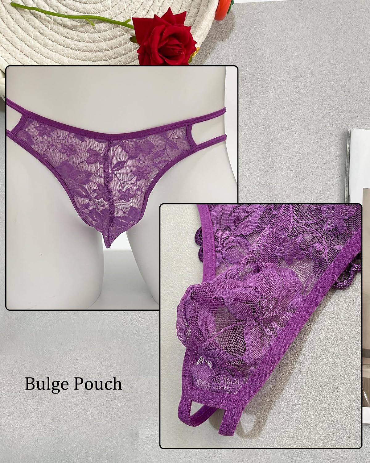 Mens Sexy Butterfly Thong Underwear, Sissy Lace Floral Design, T-back Lace Panties For Men