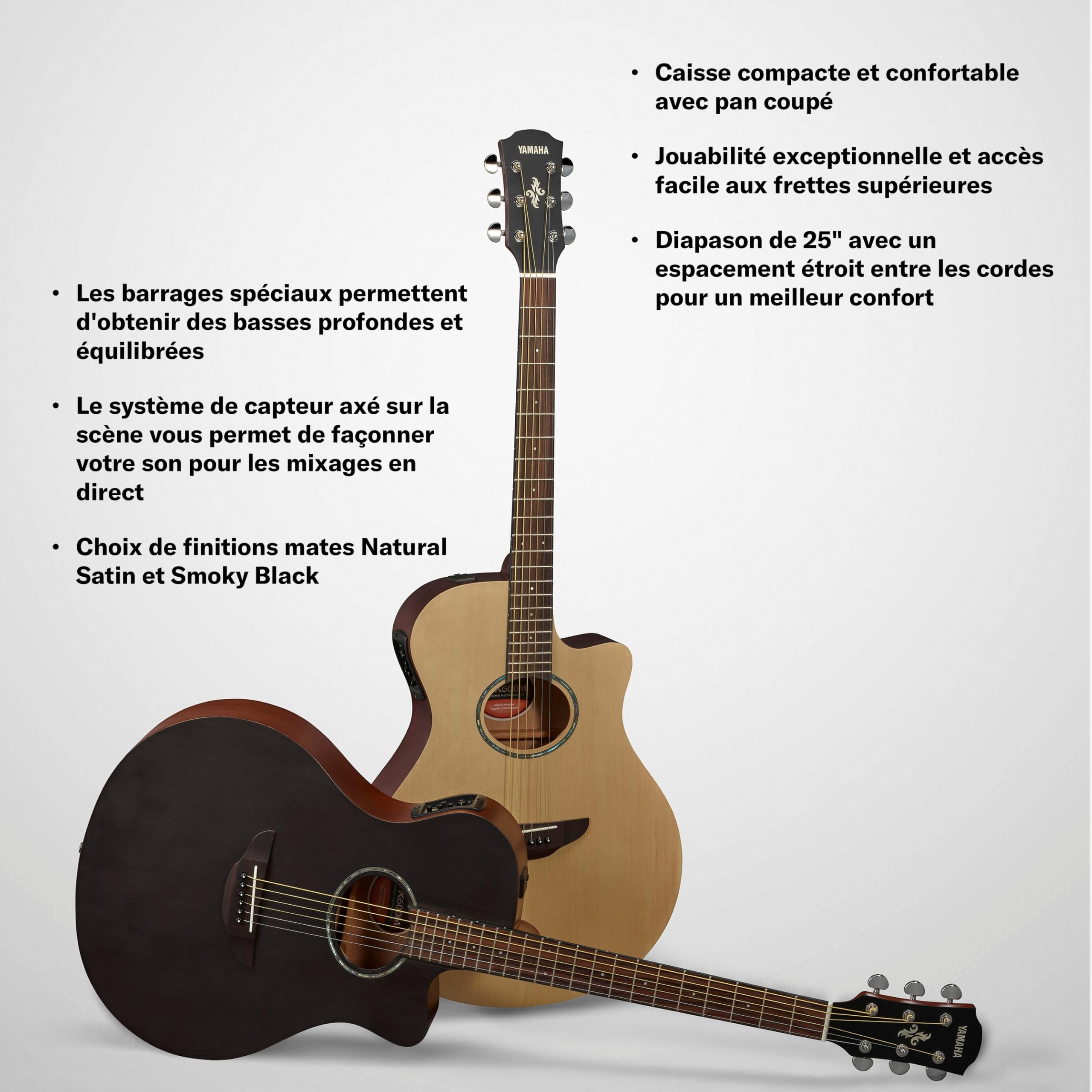 YAMAHA APX600M Guitare Électro-Acoustique – Finition Mate, Caisse Compacte Thinline, Diapason 25”, Table Massive, Système65 avec EQ et Accordeur – Smokey Black