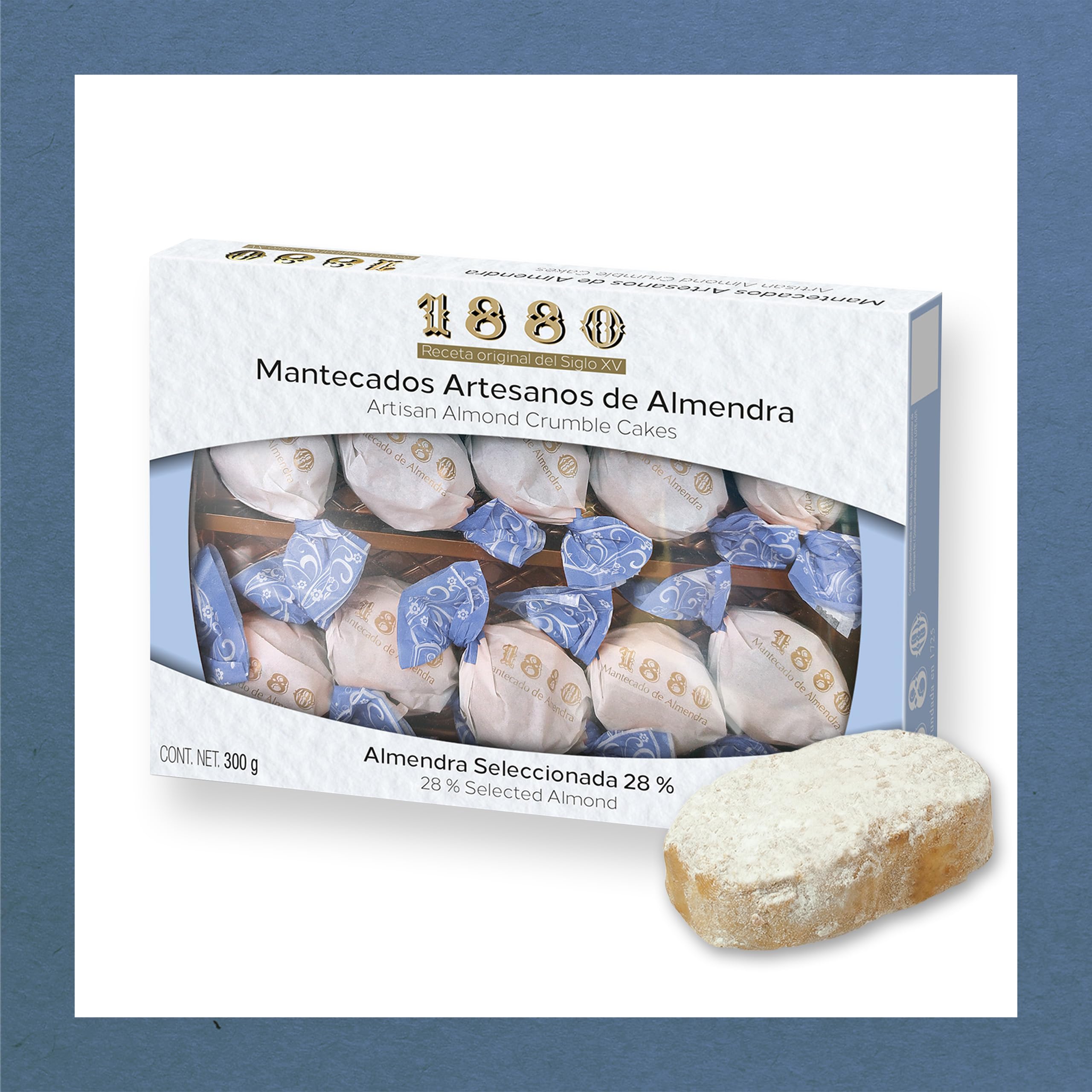 1880 - Mantecados artisanaux aux amandes, qualité suprême, gourmandise typique de Noël, recette artisanale, emballage en papier de soie, 300 grammes