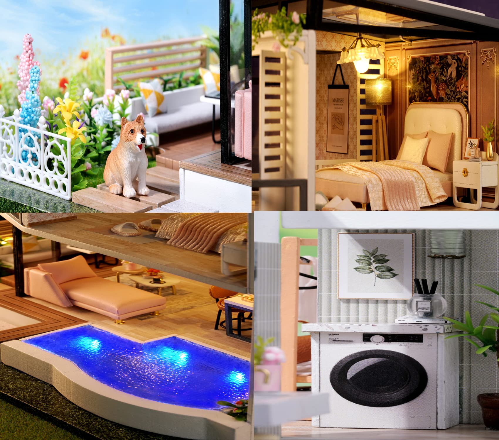 Generico Kit per Casa delle Bambole in Miniatura Fai da Te con Piscina in Legno 3D Giocattolo Puzzle di Pezzi Pretagliati Miniature da Costruire