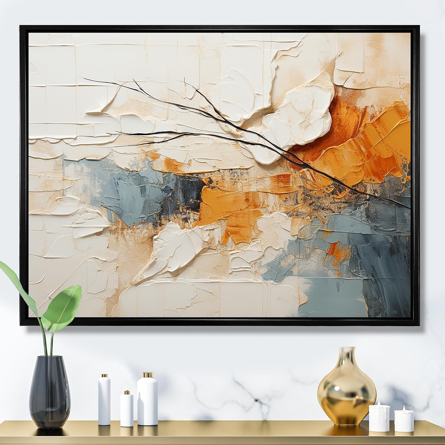 Modern Scandinavian framed wall Art, Serene Art Of Modern Scandinavian In Minimalism, Beige black framed wall art, 20x12 inches black frame