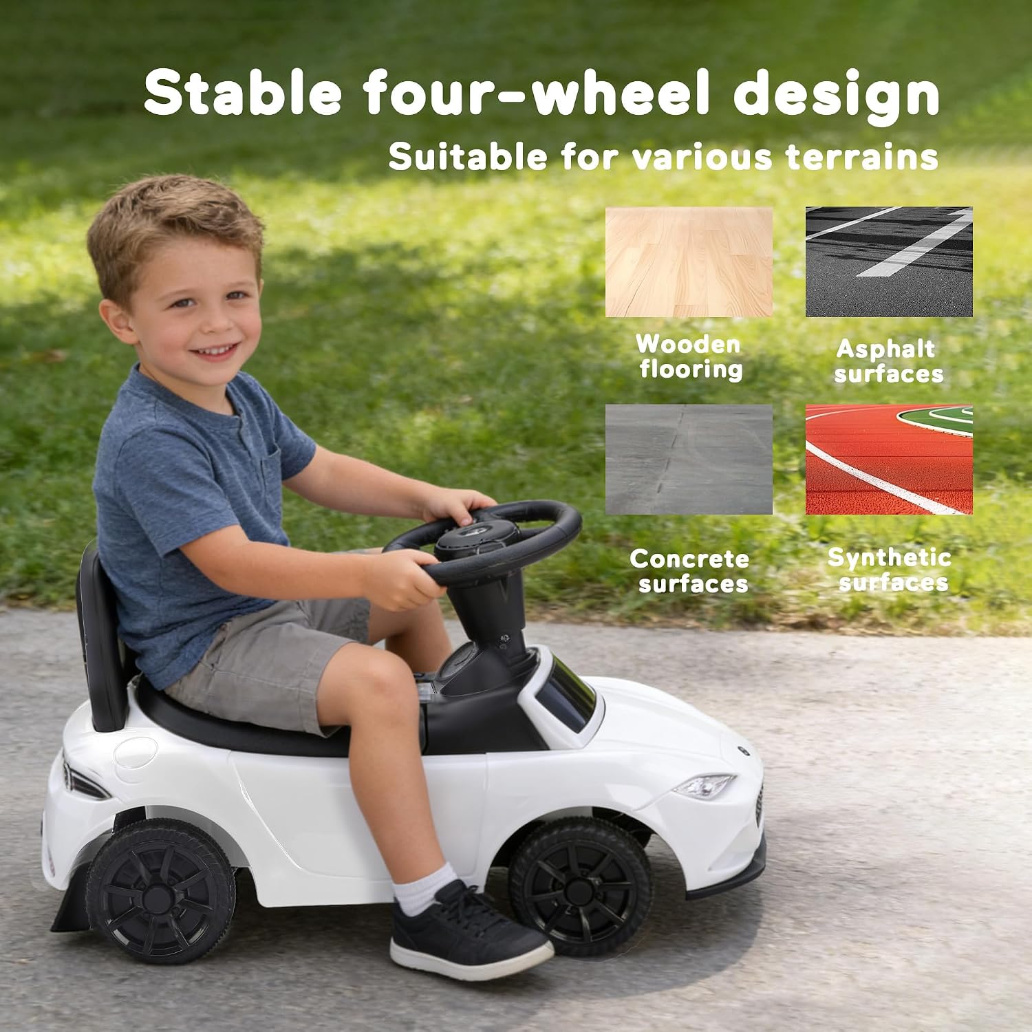 Ride On Push Car for Toddlers 1-3, Kids Outdoor Stroller, Realistic Driving Experience, White