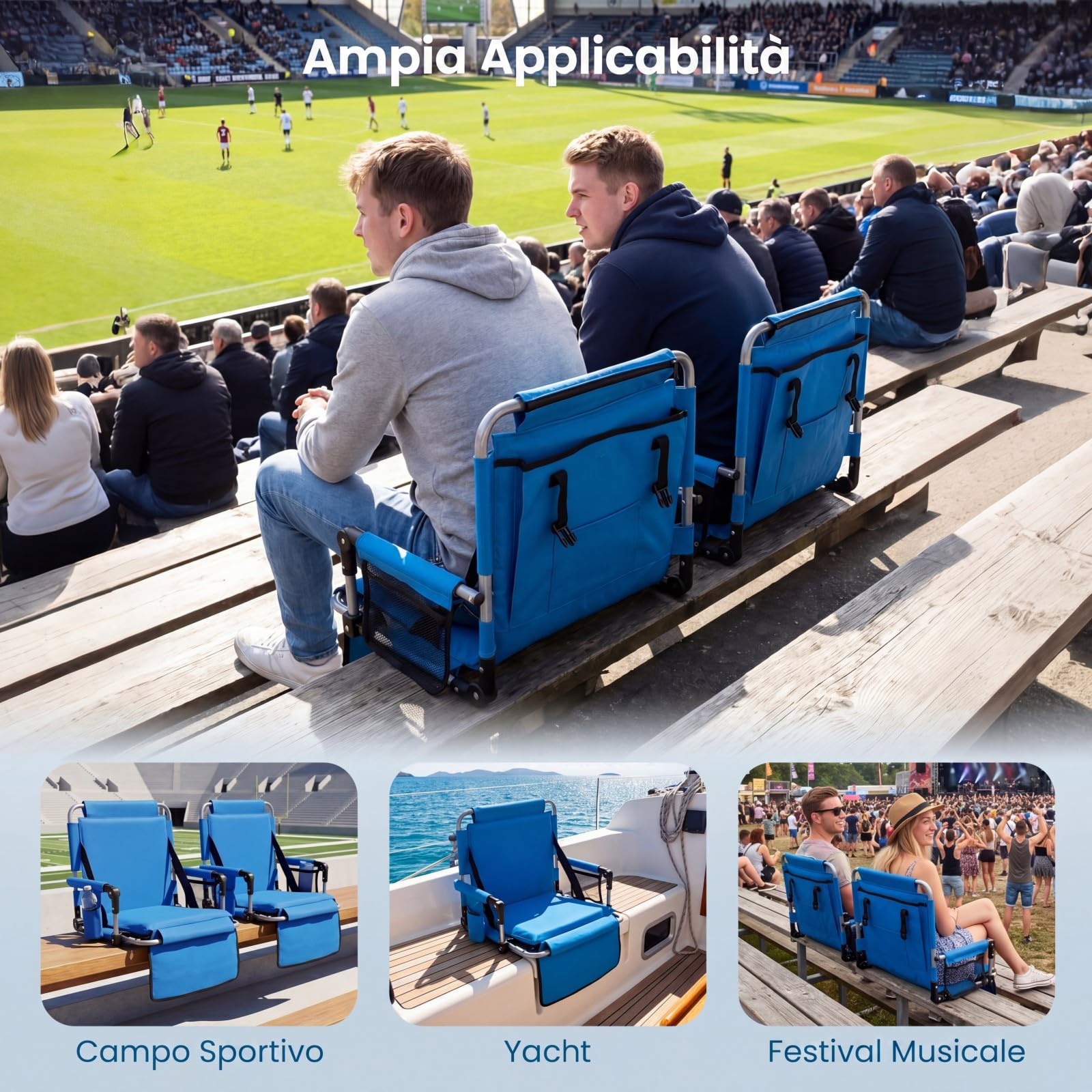 COSTWAY Sedia da Stadio Pieghevole, Sedile per Gradinata in Tessuto Oxford con Schienale, Braccioli, Cuscino Imbottito, Portabicchieri e Tasche, Sedia Portatile con Manico