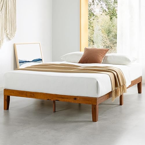 Miniatura 11 de Mellow Naturalista Classic - Cama de plataforma de madera maciza de 12 pulgadas con listones de madera, no necesita somier, fácil montaje, tamaño