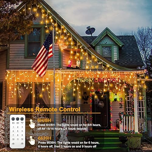 Miniatura 3 de echosari Luces de carámbano de Navidad que funcionan con pilas, 102 luces LED para exteriores que cambian de color con control remoto para patio,