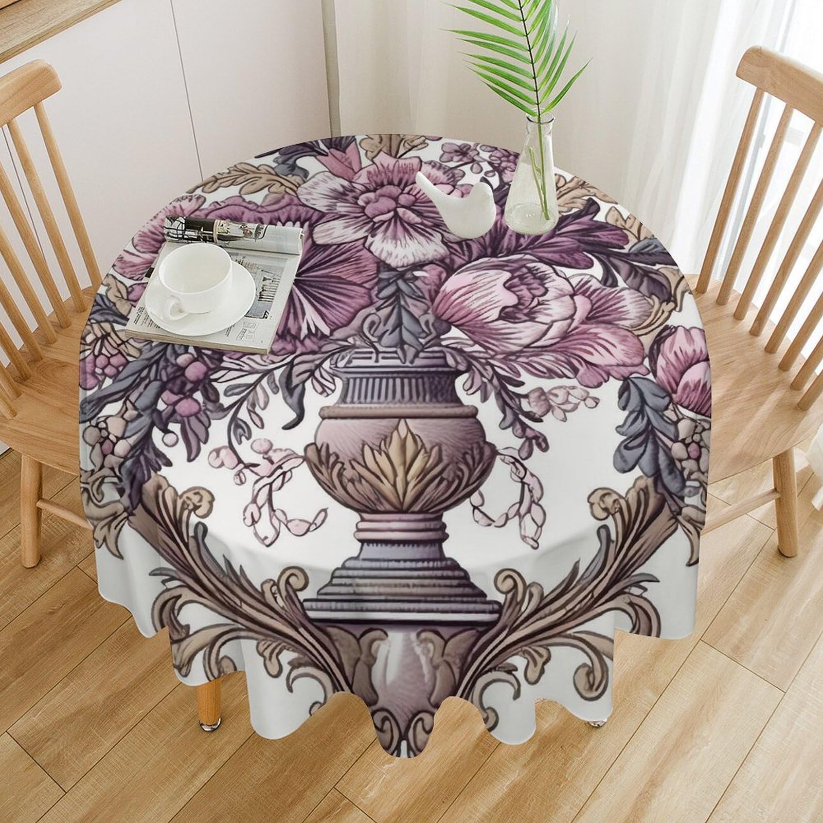 Nappe ronde imperméable lavable motif floral violet 152 cm