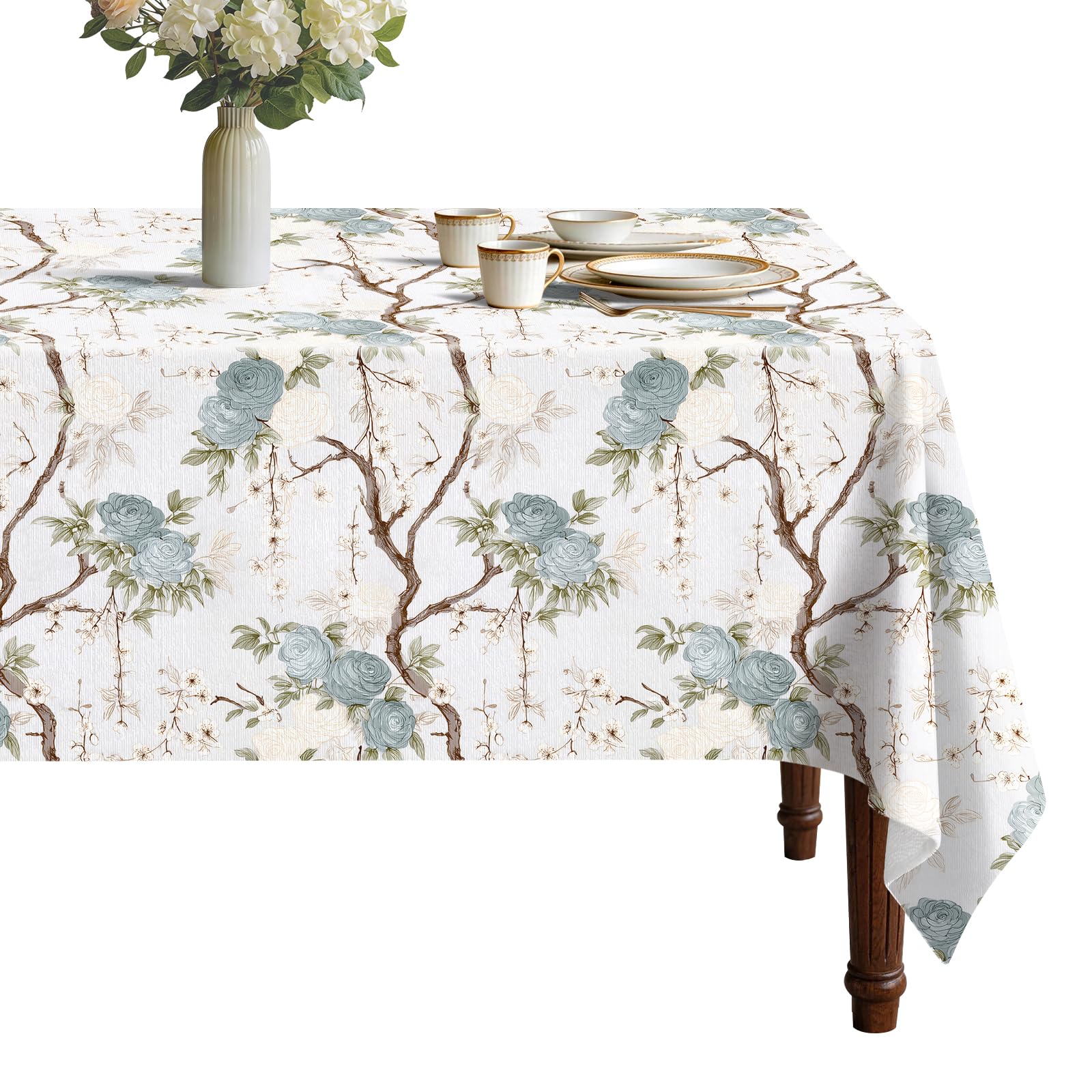 viaowan French Country Vinyl Tablecloth with Flannel Backing for Rectangle Tables, Waterproof Stain Resistant Non-Slip Wipeable Table Cover for Kitchen Dining Picnic Party 52 x 70 Inch