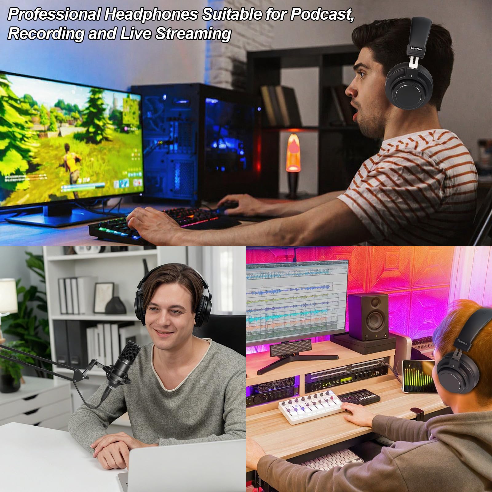 Cuffie professionali per monitor podcast/registrazione/live streaming, 3,5/6,5 mm, auricolari cablati per interfaccia audio over-ear, comode cuffie stereo da 50 mm, 32 Ω lmpedance (D1, nero)