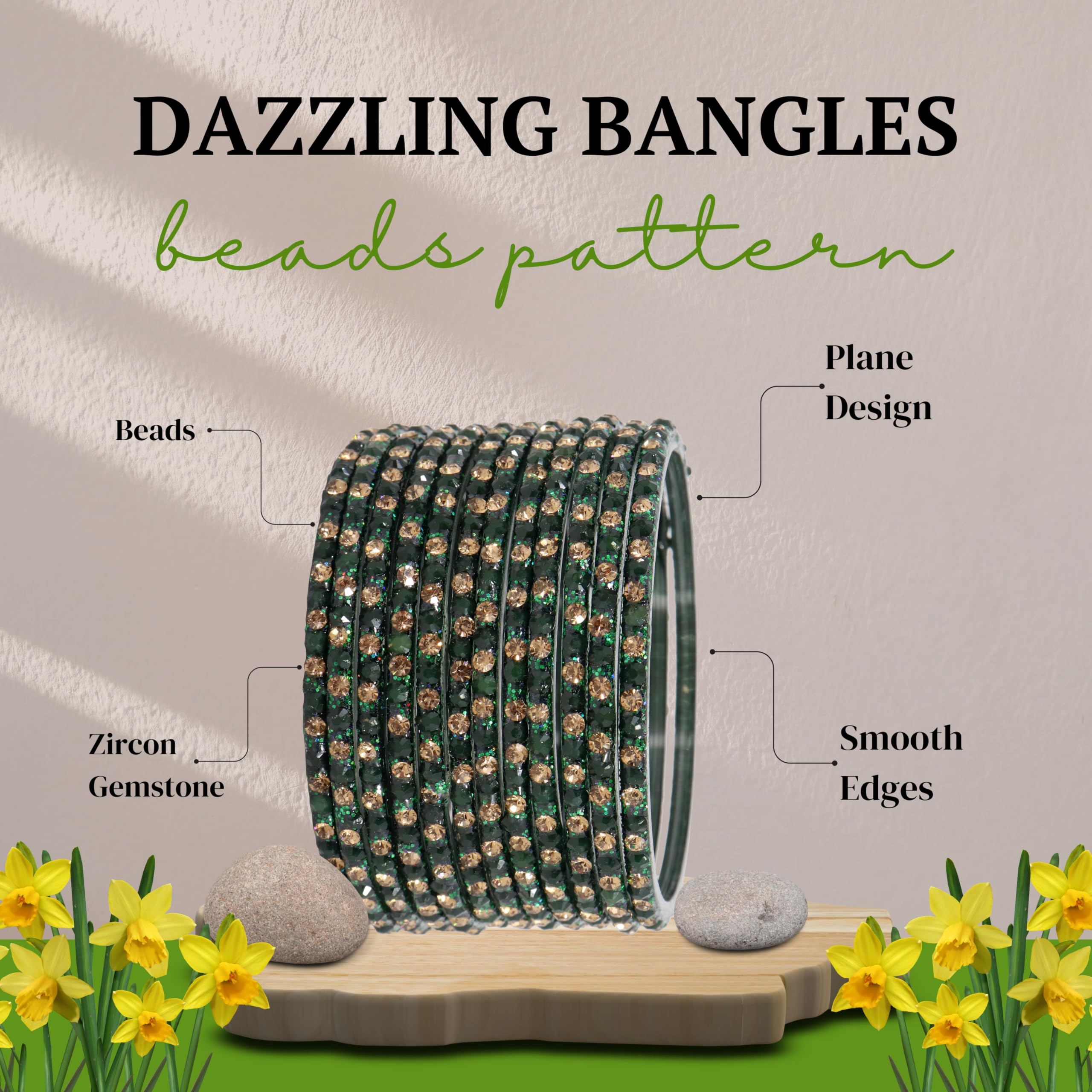 LAVAZZA Stylish Green Glass Bangles Set For Girls with Zircon Stone | Fancy Women's Bangles | Glass Bangles | Beautiful Bangles | Fashion Jewellery | Chudi Set- Pack of 12, (LV_KS1-LalPari-Kai-2.8) 3