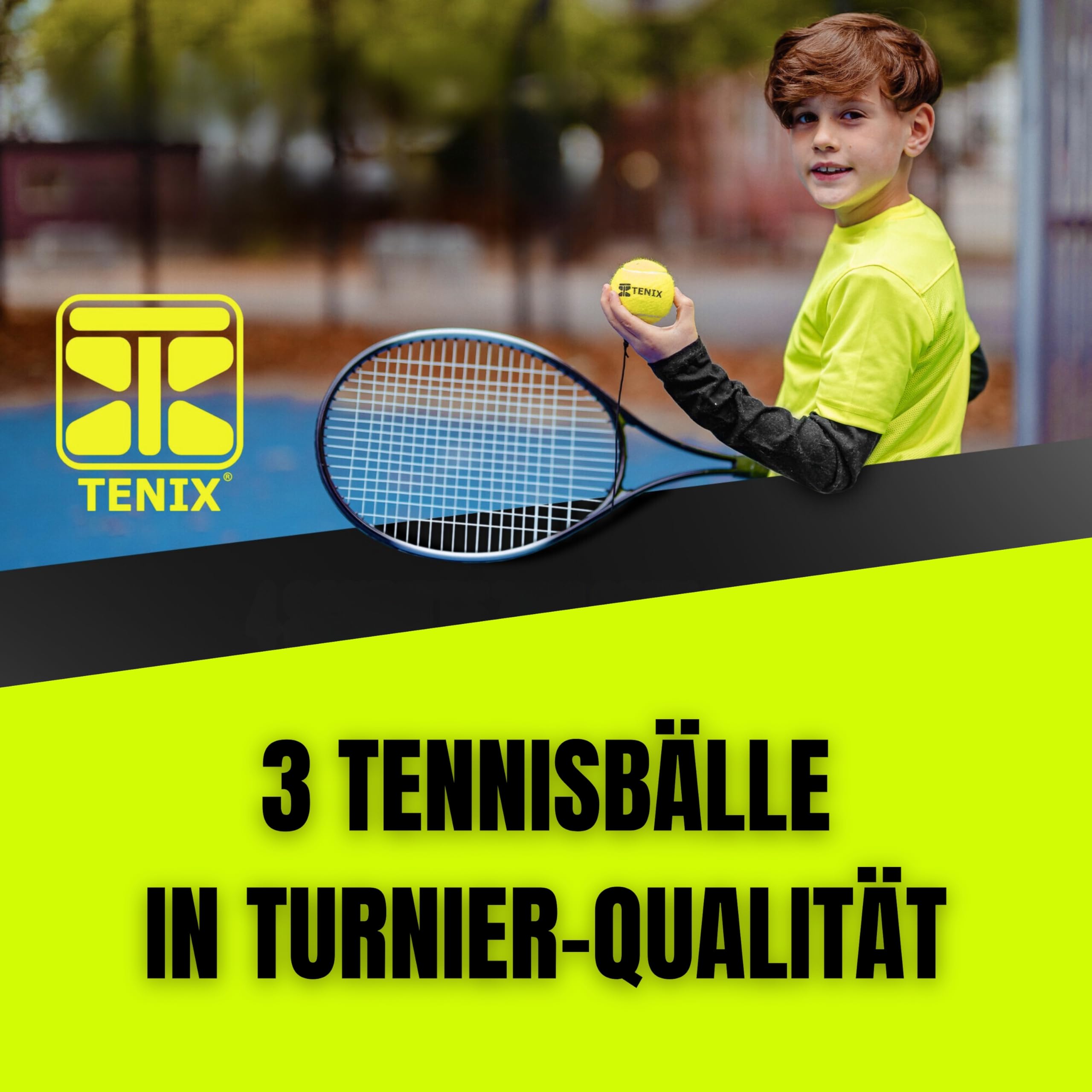 TENIX® 3er Set Tennisball mit Schnur | Ersatzbälle Trainer | inkl. druckversiegelter Tennisballdose | Ersatzball mit elastischer Schnur für Tennis Trainer