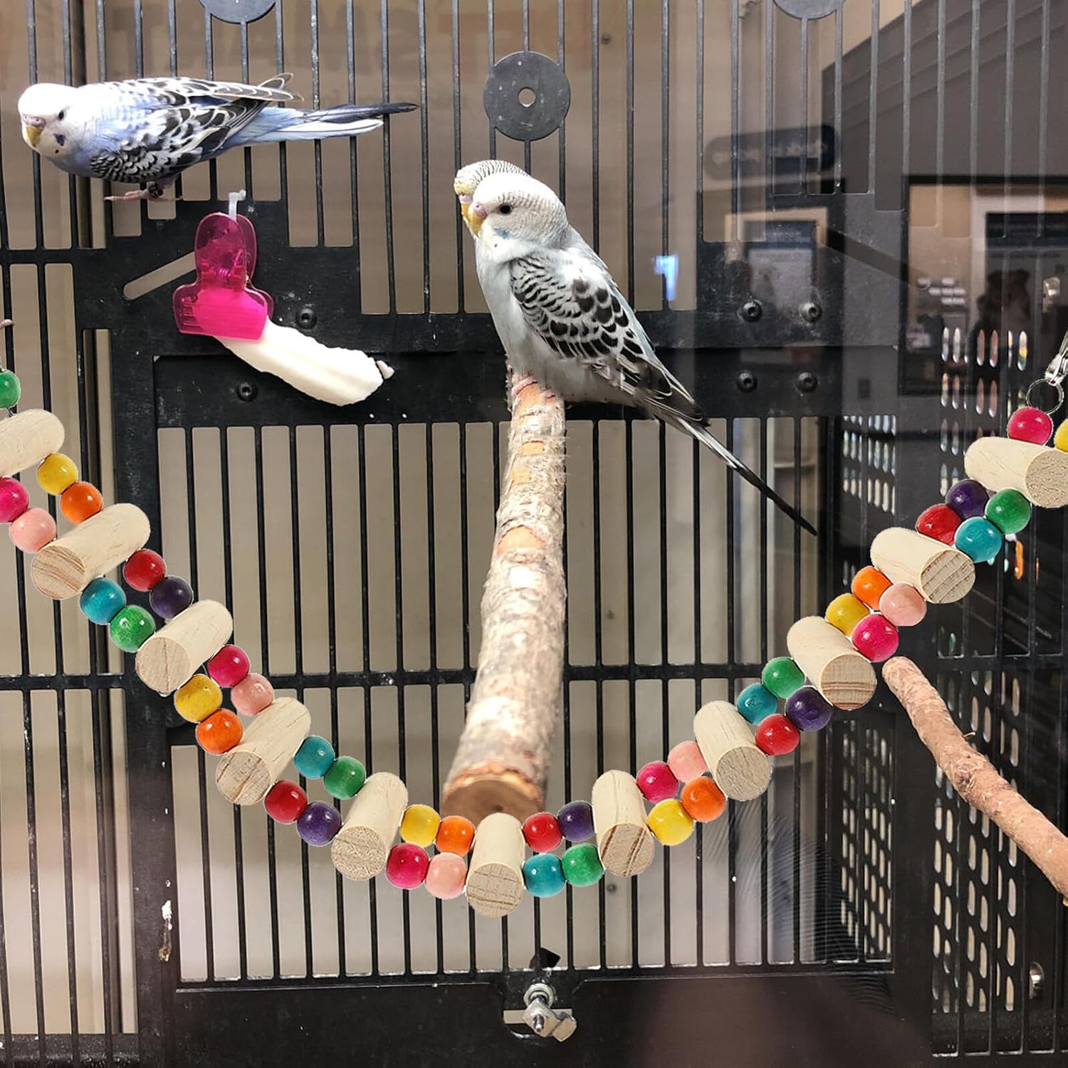 Wooden Parrot Ladder Swing and Climbing Bridge, Natural Bird Cage Accessory 6x39cm for Parakeet Training and Chewing
