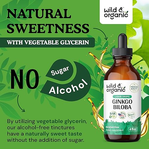 Miniatura 6 de Wild & Organic Gotas de extracto de ginkgo biloba, apoyo para el cerebro y la concentración, suplementos líquidos de ginkgo biloba, tintura de