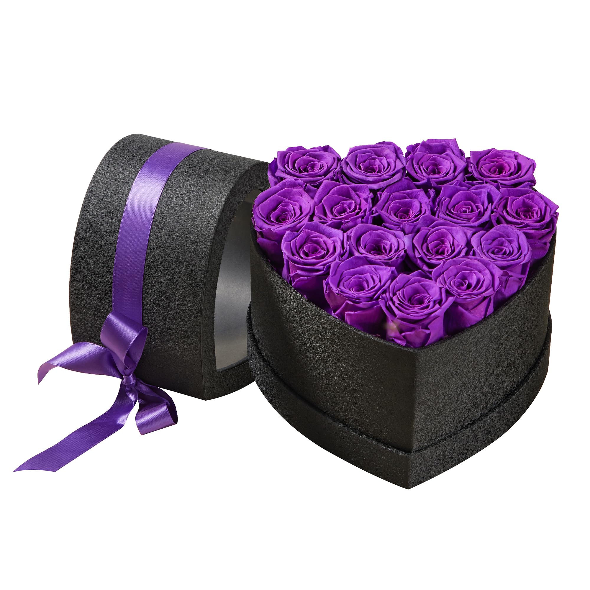 Photo 1 of 16-Piece Purple Preserved Roses in a Box, Heart Shape Box Forever Flowers Fresh Forever Roses Immortal Roses for Delivery Prime Mother's Day Valentine's Day Wedding Gifts