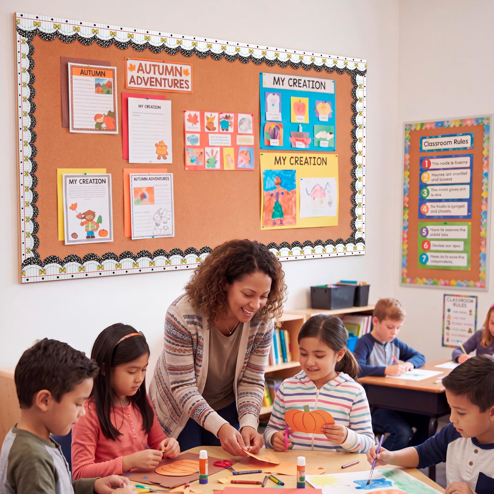 ReliThick 19,8 m lange Pinnwand zum Schulanfang, Dekoration, gewellt, Notizbuch, Bleistiftschleife, Pinnwand, Zierleiste für Heimwerker, Handwerk, Klassenzimmer, Büro, Kreidetafel, Wandtür
