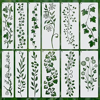 12pcs Leaf Vine Stencils, Leaves & Flower Stencil Reusable Floral Templates for Painting on Wood Drawing Canvas DIY Craft Home Decor Wall Art