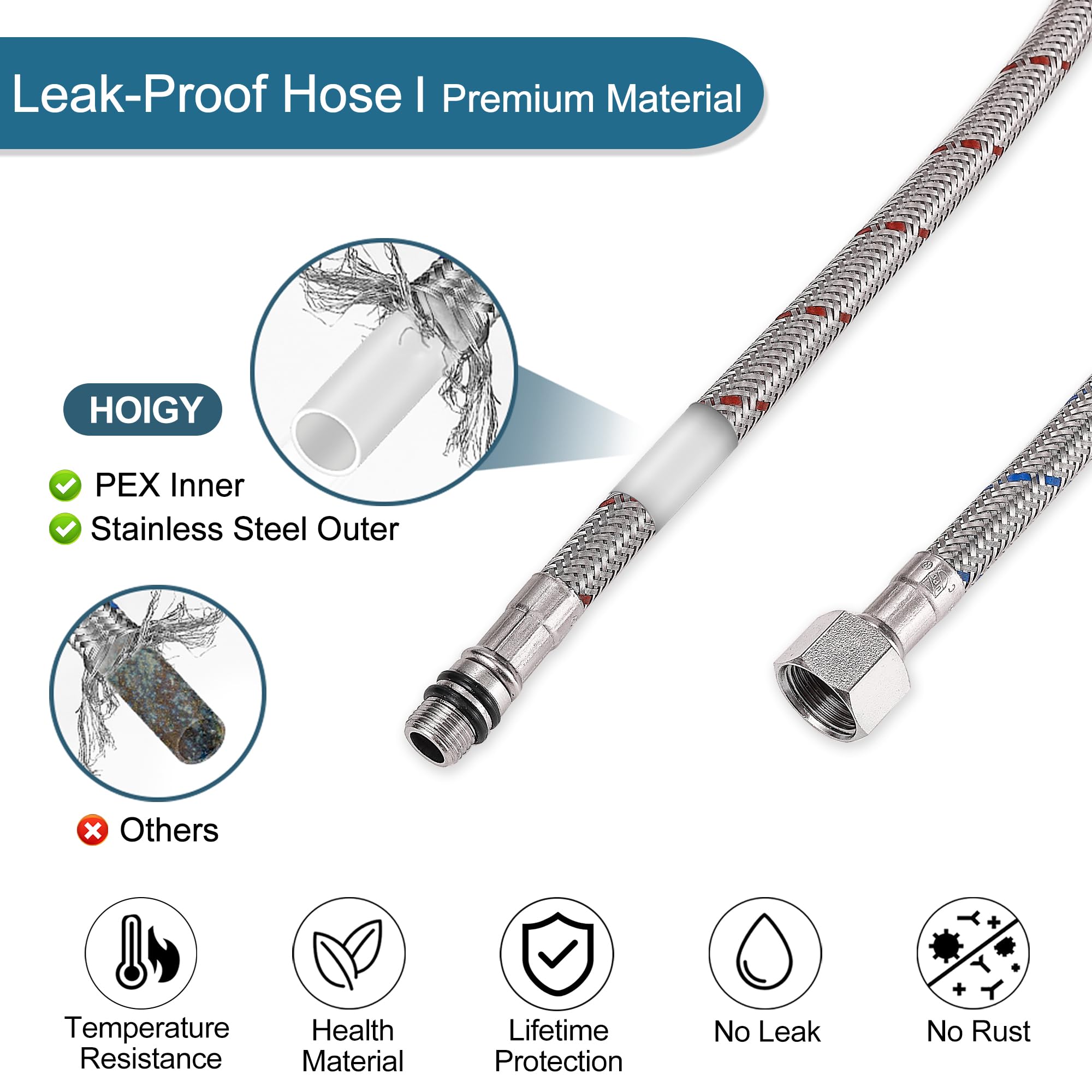 Latiguillos de suministro de grifo de 30 pulgadas, línea de suministro de agua de 3/8" hembra x conector macho M10, grifo de cascada para baño, grifo de latón de 4 a 16 pulgadas con acabado níquel c