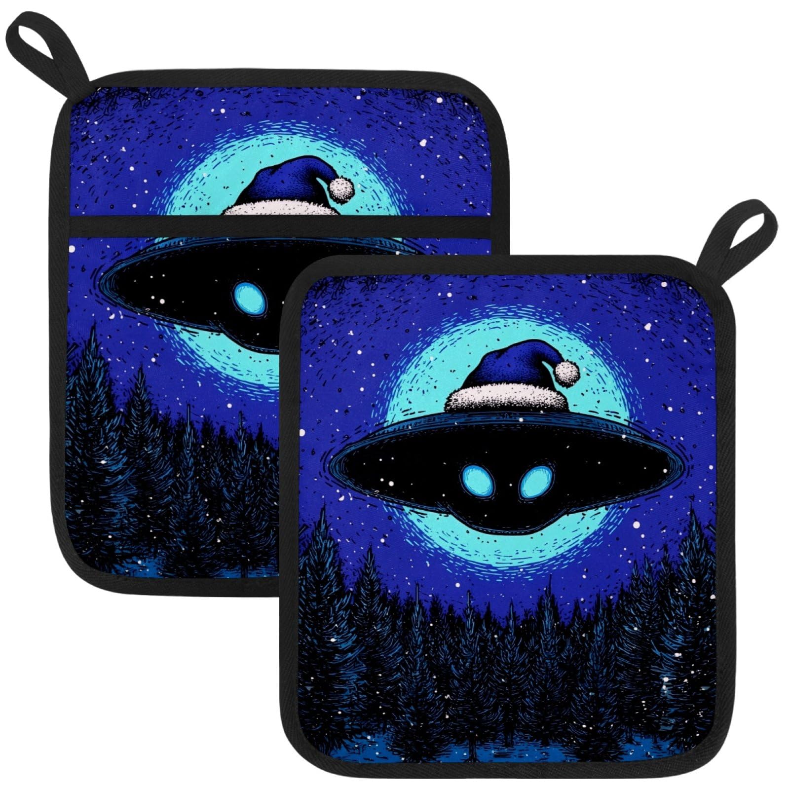 VAPOKF Christmas UFO Pot Holder, Heat Resistant Oven Cloths, Potholders & Oven Gloves, for Kitchen Cooking & Baking, Thick & Safe, Protection of Hands From Hot Utensils