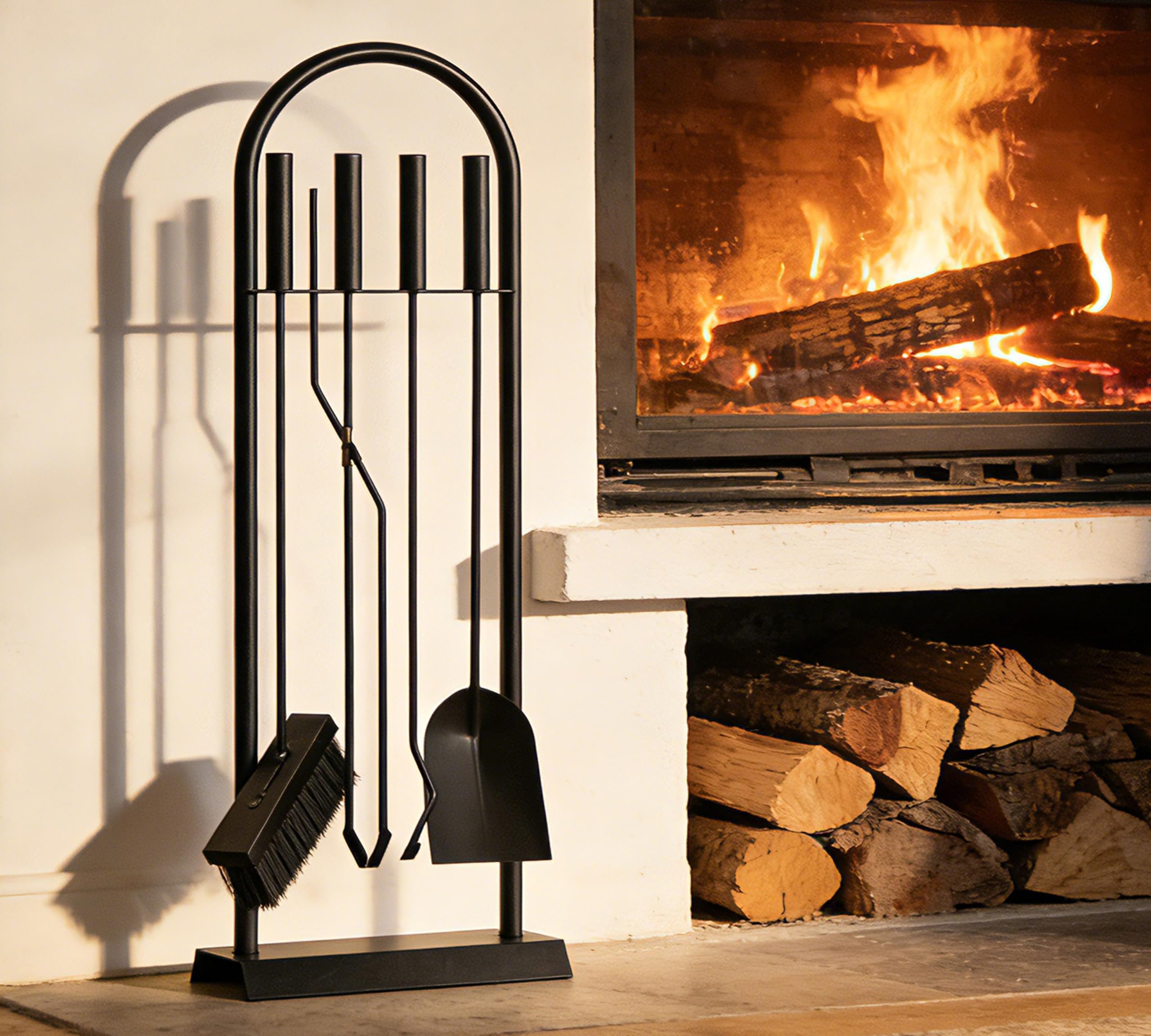 Kingson Set da Camino Classic Nero, 5 Pezzi, Accessori per Bruciatore di Legna Elegante, Kit di Strumenti per Caminetto 23x14x68cm