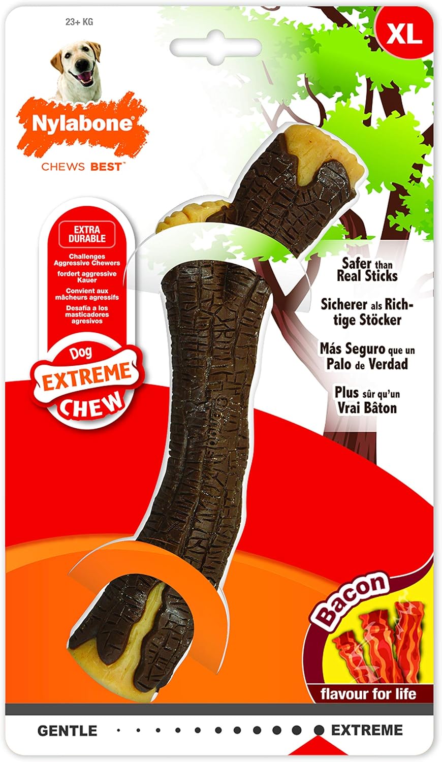 Nylabone Extreme Tough Dog Chew Toy Wooden Stick, Durable, Cleans Teeth