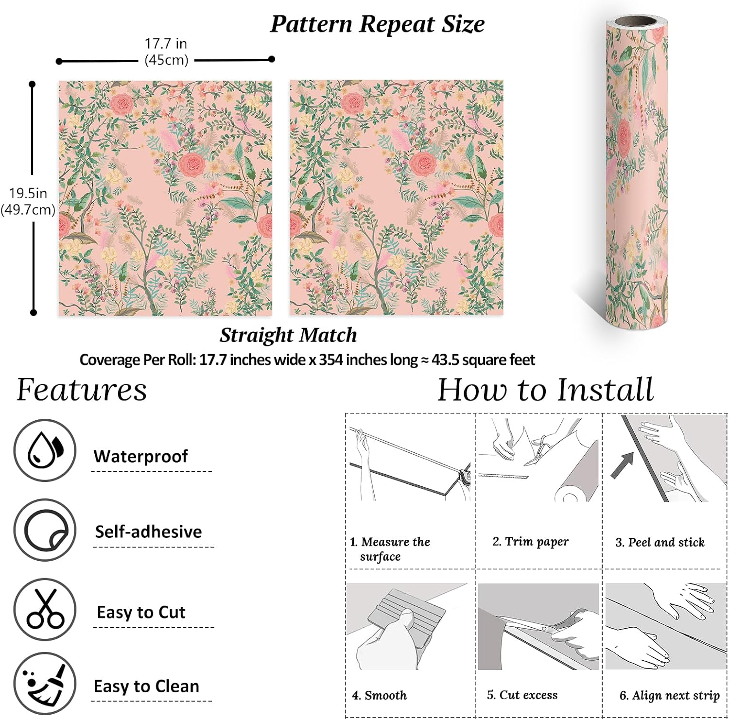 VEELIKE Peach Pink Chinoiserie Wallpaper Vintage Floral Peel and Stick Wallpaper for Bathroom Bedroom 17.7''x354'' Self Adhesive Flower Wall Paper Pink Floral Contact Paper for Cabinets Shelves Wall