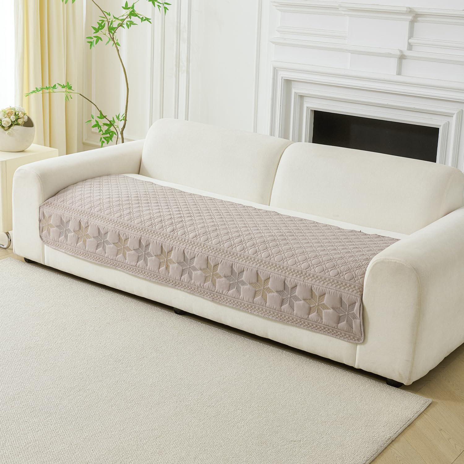 House of Quirk ‘Glacier Series’ Embroidered Quilted Cotton Chenille Sofa Cover – Non-Slip Washable Couch Protector, Soft Furniture Slipcover (Three Seater, Walnut, 70x150 cm)-image-17