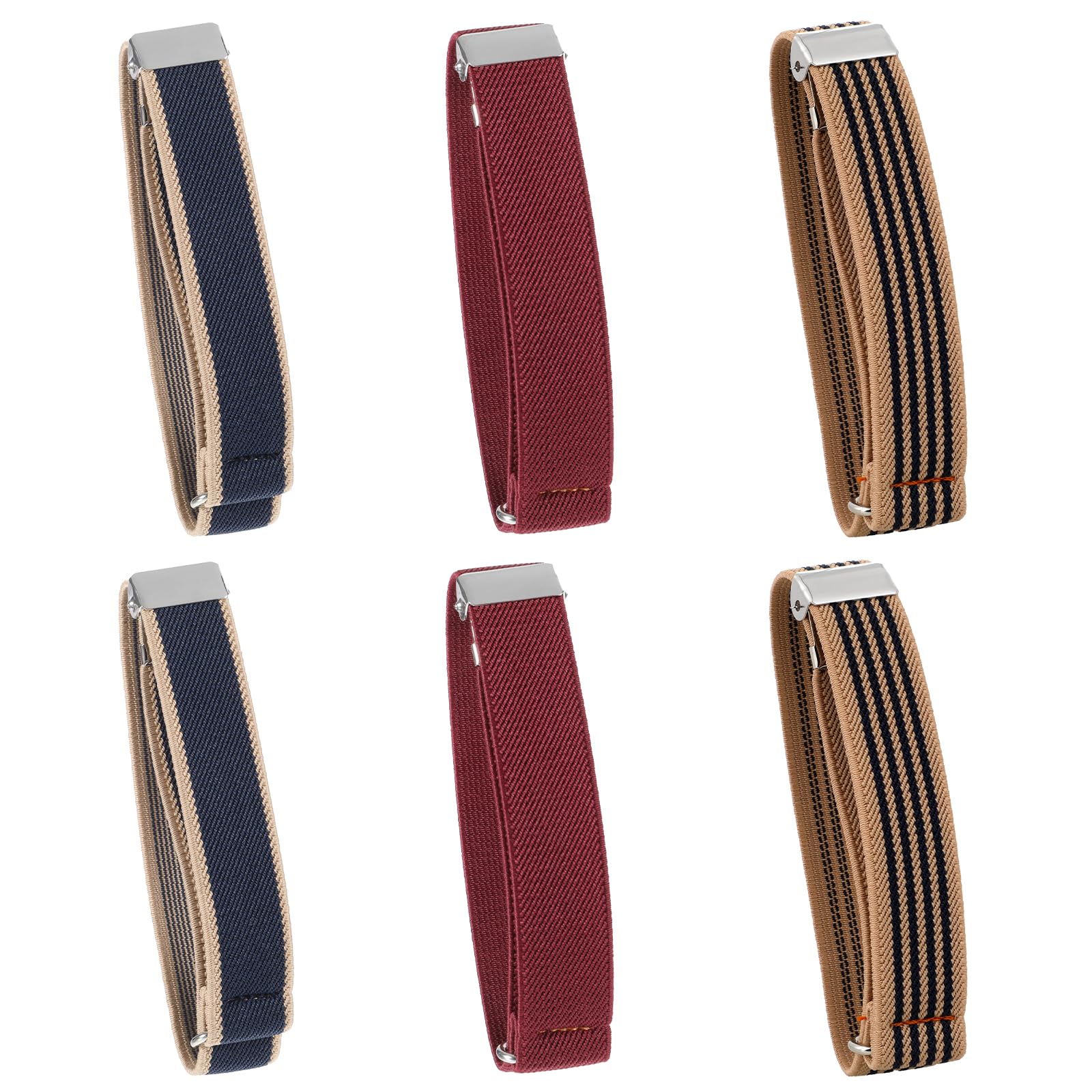 Sliverdew6 Pcs (3 Pairs) Unisex Elastic Adjustable Armbands, Anti-Slip Shirt Sleeve Holders with Non-Slip Closure Clips, Armband Garters for Men, Men's Arm Garters for Shirts, Wine-Red, Blue With Beige Edge