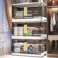 Vista 1 de Paquete de 3 cajas de almacenamiento plegables, contenedores de almacenamiento de plástico apilables de 17 galones con ruedas, caja