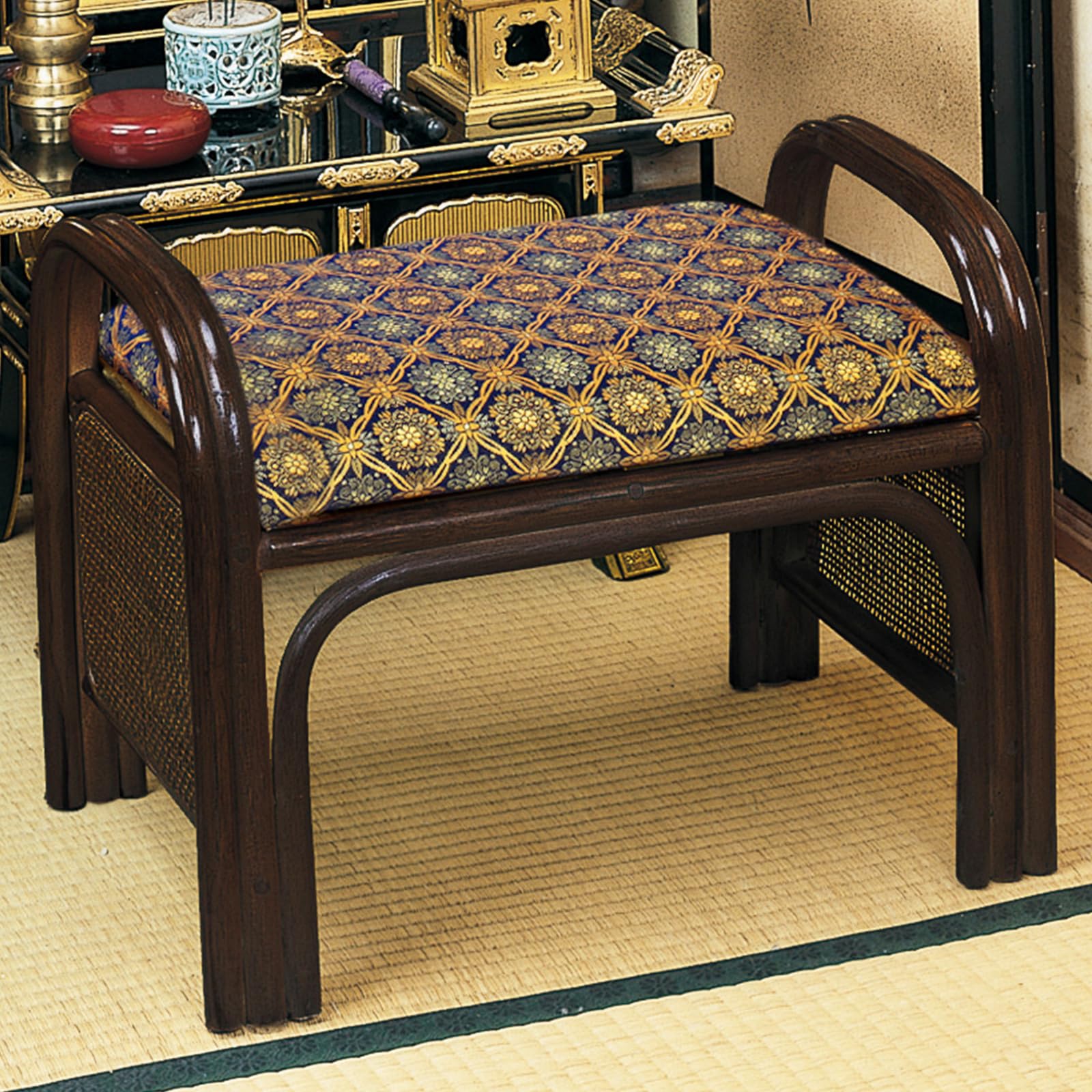 ラタン 座椅子 レトロ 木製ビーズ付き 希少