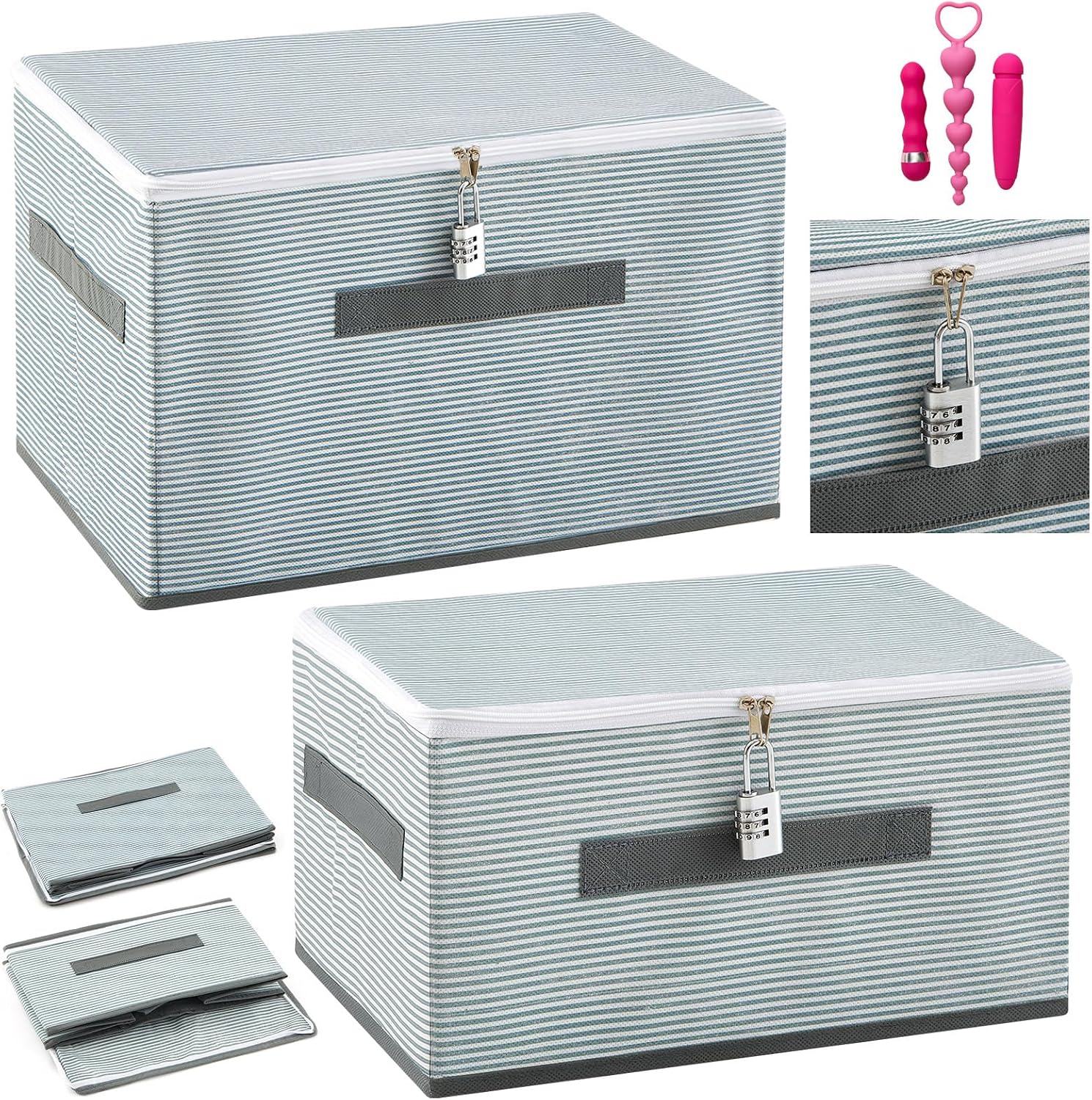 Kathfly 2 Pack Discreet Lockable Bag for Toys Adult Game Toy Storage Organizer Case with Zipper Private Bins for Women and Men Clothes Container, 12.6 x 10.2 x 10.2 Inch and 12.6 x 9.5 x 7.1 Inch