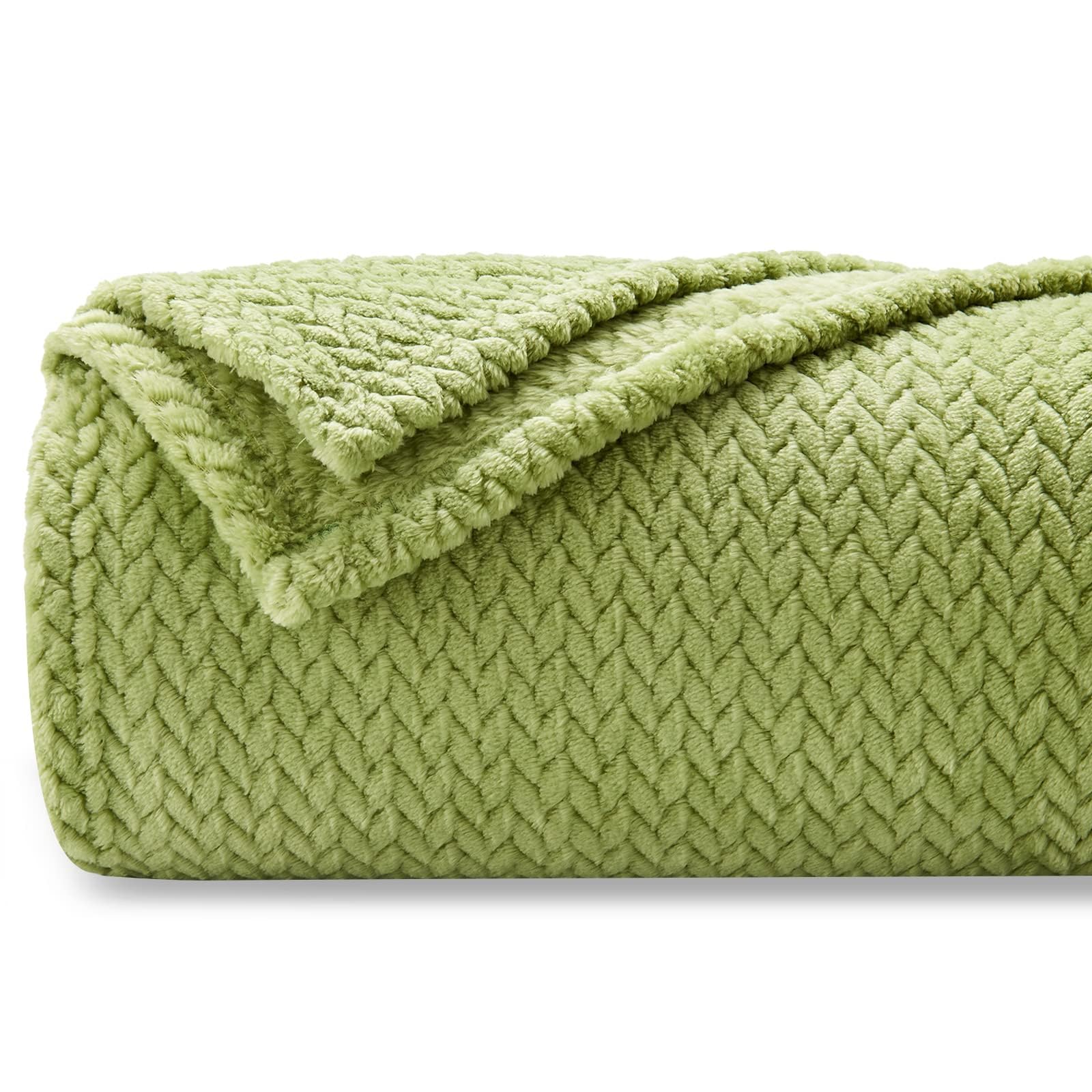 NEWCOSPLAY Super Soft Throw Blanket White Premium Silky Flannel Fleece Leaves Pattern Lightweight Bed Blanket All Season Use (Green, Throw(50"x60"))