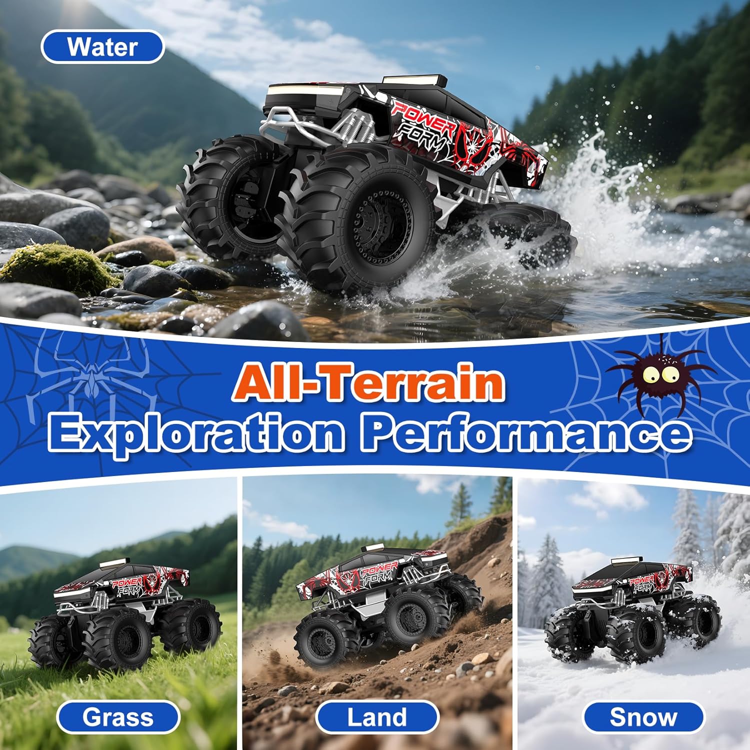 Amphibious Remote Control Car, 1:18 Waterproof Monster Truck Toys RC Cars, 2.4GHz RC Trucks 4WD All Terrain Off-Road Pickup, Kids Christmas Birthday Presents for Boy Girl Toys Age 6 7 8 9 10 11 12