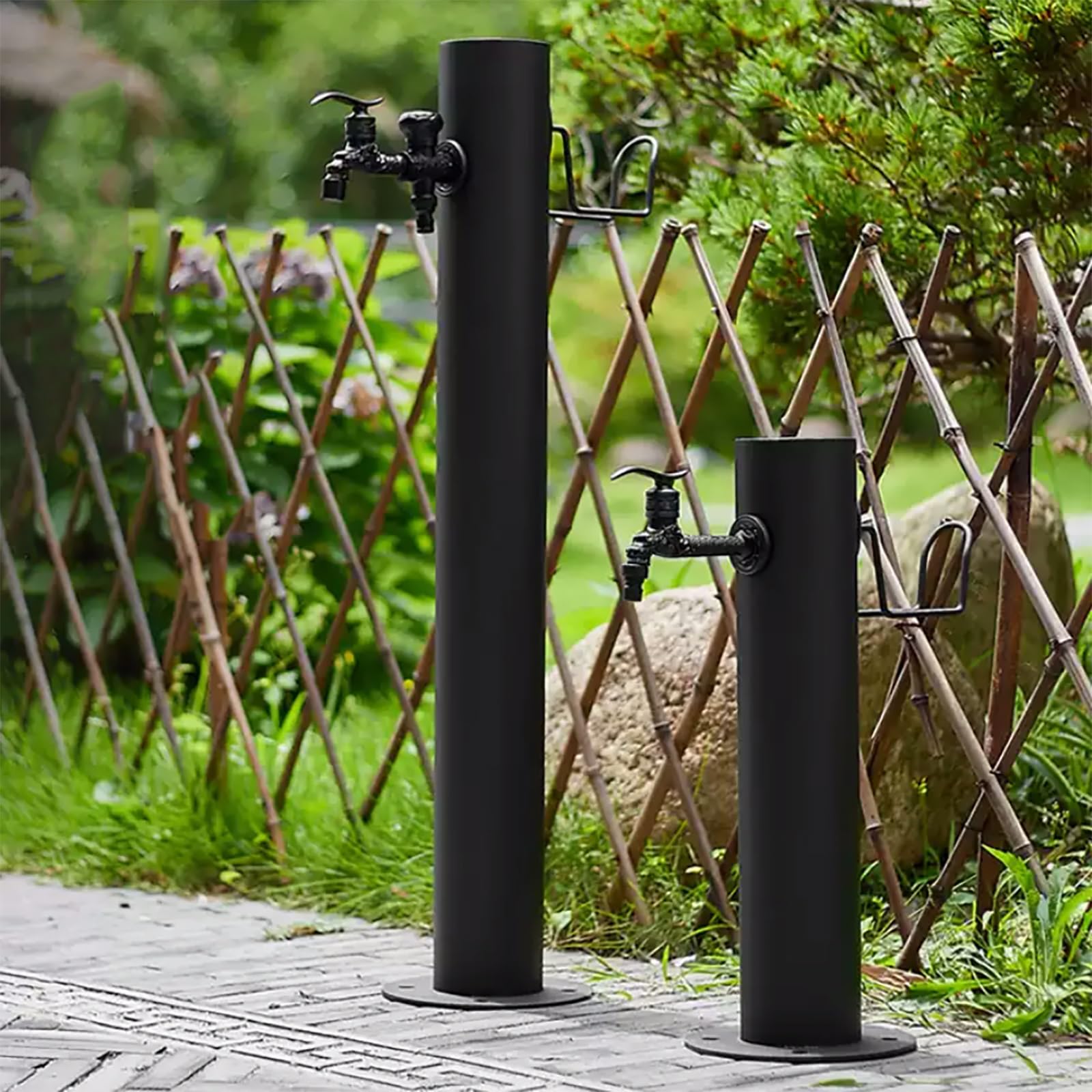 Fuente Vertical Exterior con Grifo De Cobre, Soporte Decorativo para Manguera E Hidrante contra Incendios, Fuente De Agua De Doble Chorro para Patio Y Jardín.