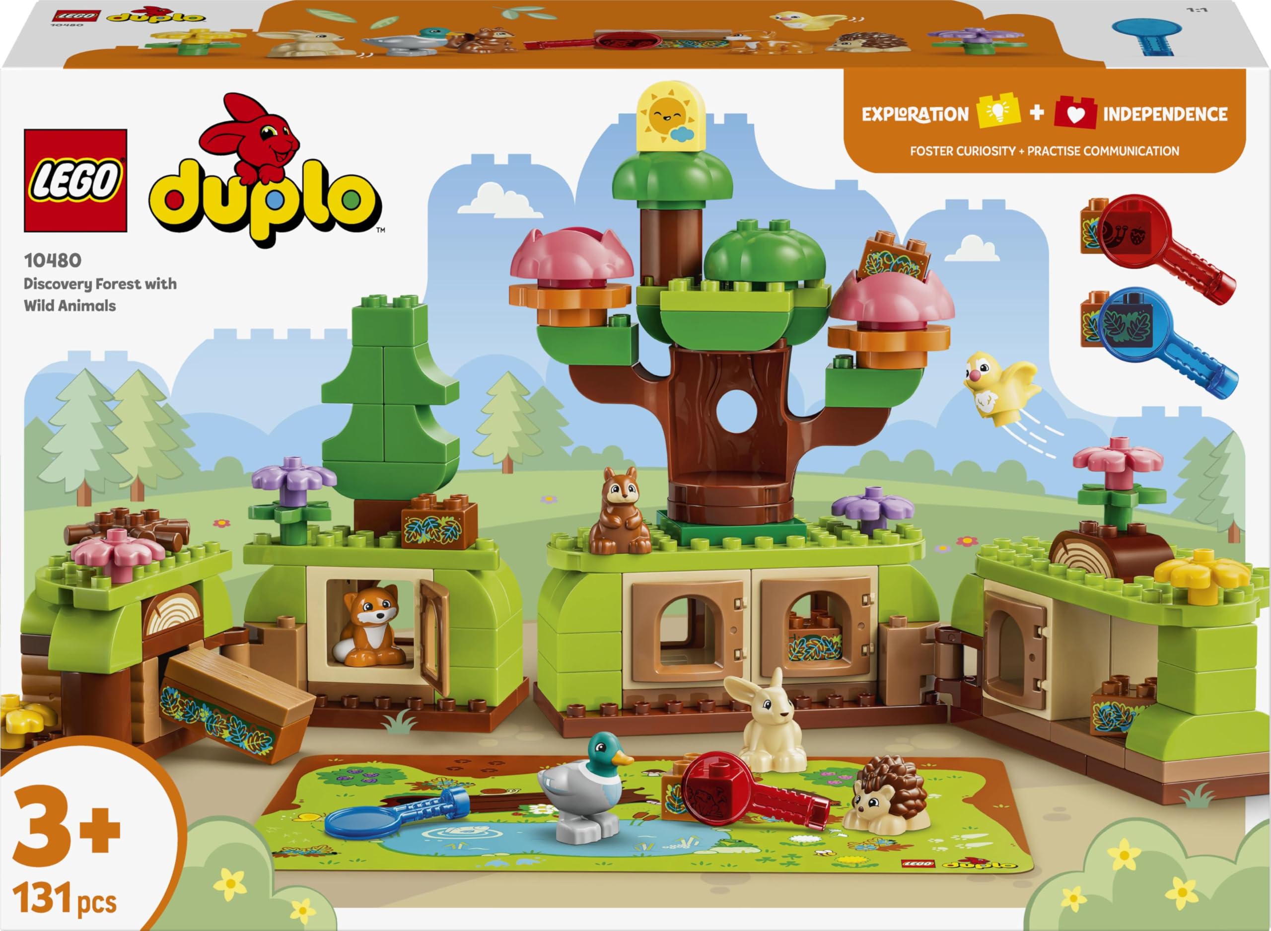 LEGO Duplo Découverte de la Forêt avec des Animaux Sauvages - Jeu Éducatif pour Tout-Petits - Jouet Montessori - Figurines d'animaux, Arbres & Tapis de Jeu - Cadeau pour Fille ou Garçon 3 Ans 10480