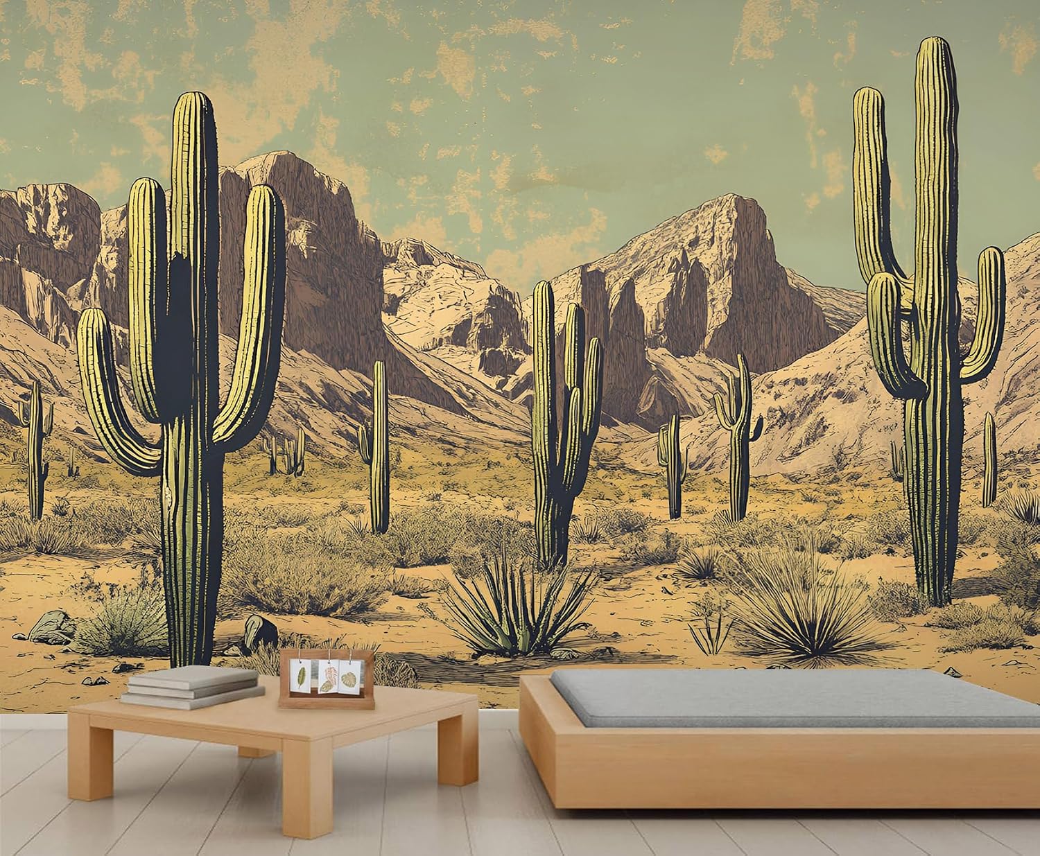 Desert Wallpaper Mural, Cactus Photo Wall Mural, Wall Stickers Wallpaper for Living Room Bedroom TV Background Office Decor - 98.4" W x 68.9" H