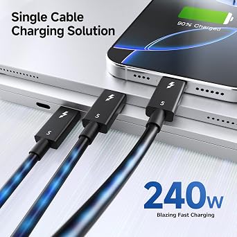 Cable Matters [Intel Certified] 80Gbps Thunderbolt 5 Cable, 1ft / 0.3m | [Up to 120Gbps Boost, 8K@120Hz / 6K@240Hz / 4K@540Hz with DSC, 240W, 80G Data Transfer], Black, Supports TB 4/3, USB4, USB-C