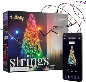 Twinkly Strings - 100 luces LED RGB para interiores y exteriores, luces inteligentes multicolor, compatibles con HomeKit, Alexa y Google Home, juego de luces IP44, controladas por aplicación