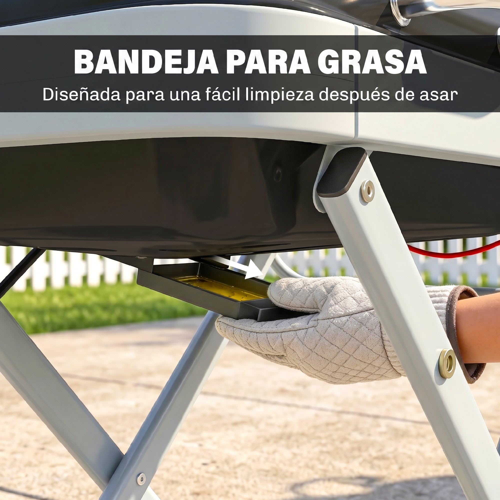 Outsunny Barbacoa de Gas Plegable, BBQ Gas con Quemador 2,5 kW, Barbacoa Portátil con Termómetro, Mesa Lateral, Parrilla de Hierro Fundido, Recogedor Grasa y 2 Ruedas para Jardín, Camping, Negro