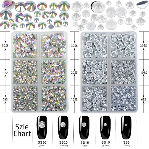 Miniatura 2 de LPBeads 6400 diamantes de imitación termoadhesivos AB cristalinos y transparentes, parte trasera plana, 5 tamaños mixtos, gemas de cristal redondas