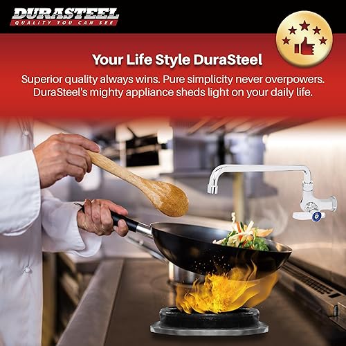 Miniatura 7 de DuraSteel Grifo de cocina comercial montado en la pared con boquilla giratoria de 14 pulgadas, cuerpo y mango de un solo orificio, latón construido
