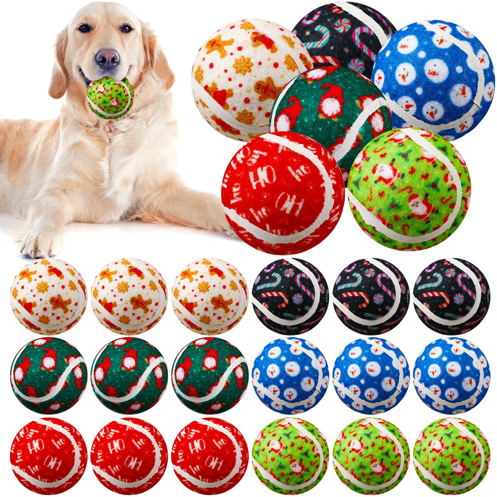 Civaner 18 Pcs Christmas Dog Toys Bulk, 2.5 Inch Squeaky Tennis Balls