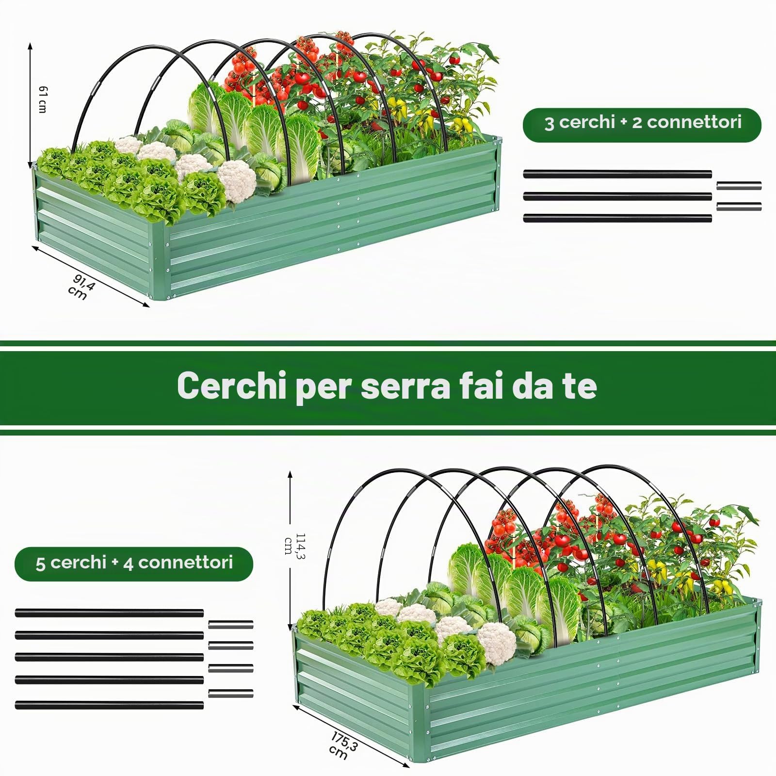 Cerchi per Serra per Letti rialzati, 40 Pezzi Telaio Rimovibile in Fibra di Vetro per Coltivare Tunnel da Giardino, Cerchi per Serra, Cerchi per reti (8 Nero)
