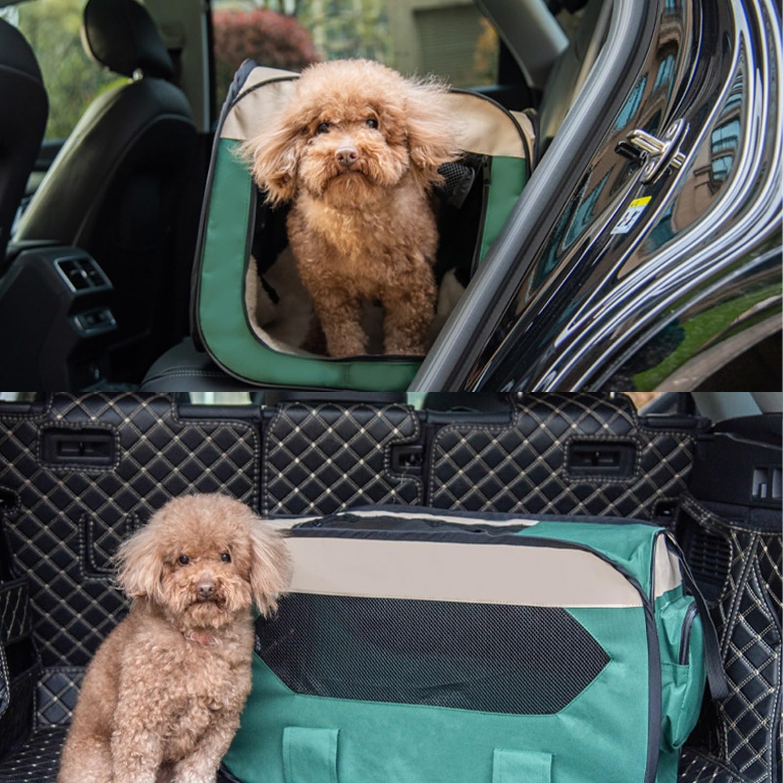 Caja plegable para perros y gatos para coche: caja de transporte para mascotas, viajes, portátil, segura, transpirable, para exteriores, con cinturón de seguridad (azul marino, 70 x 42 x 42 cm)