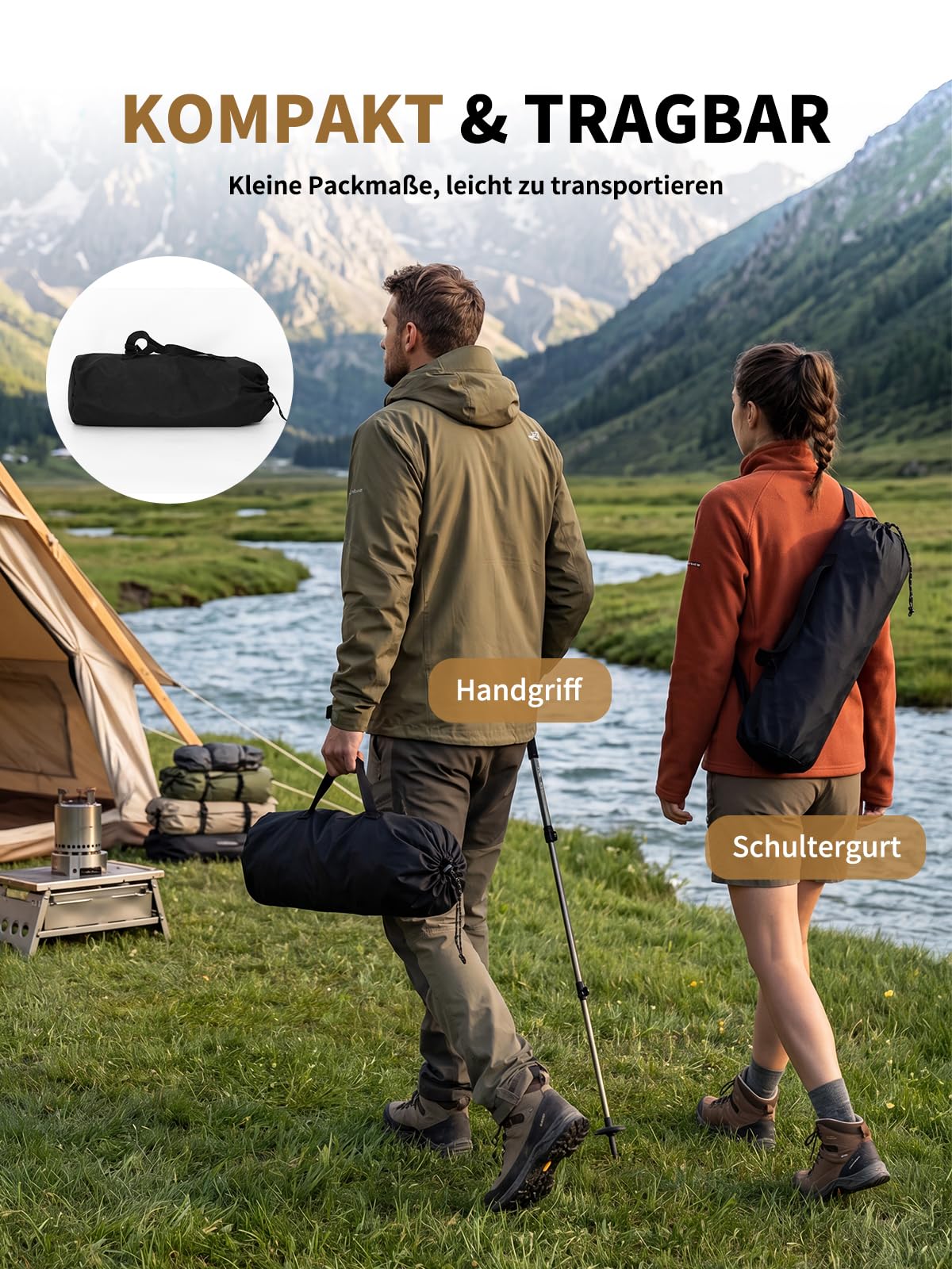 Feldbett Klappbar, Campingbett Ultraleichtes bis 150 kg Belastbar, Tragbar Campingbett Faltbar Feldbett mit Matratze Gästebett Klappbar mit Tragetasche & Seitentasche für Outdoor Camp Garten