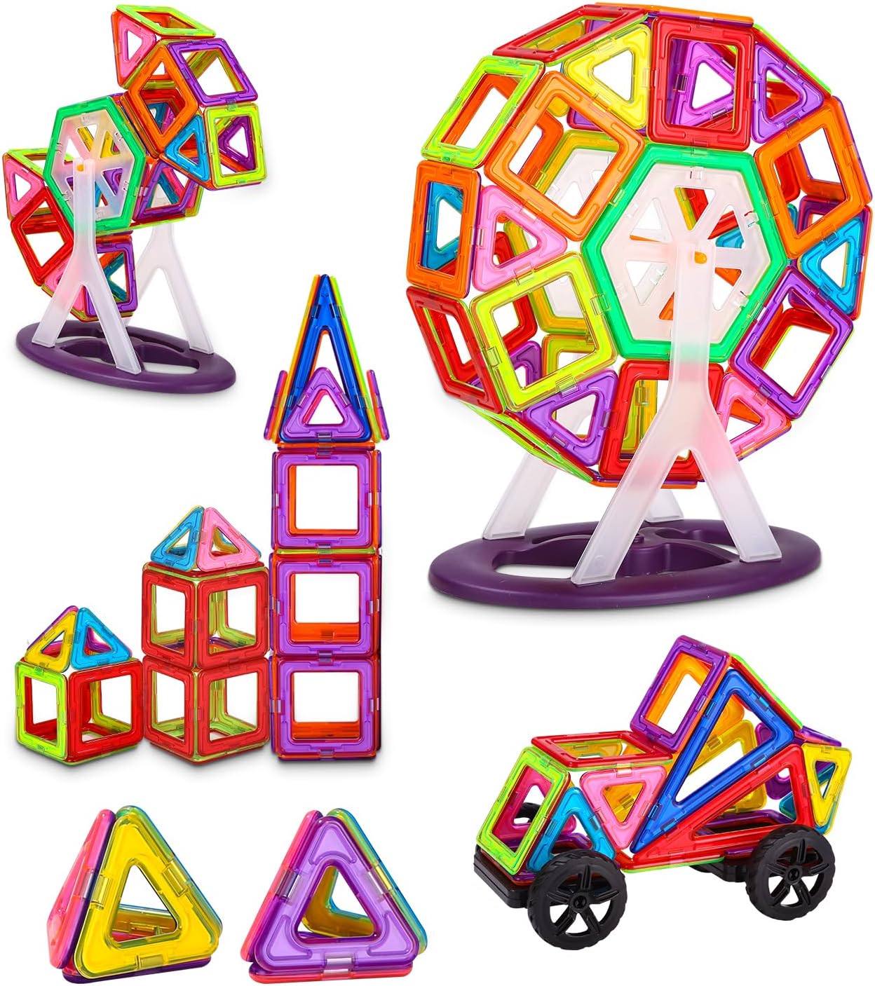 VEVOR Magnetbausteine 123-teilig - STEM Lernspielzeug Mit Rädern