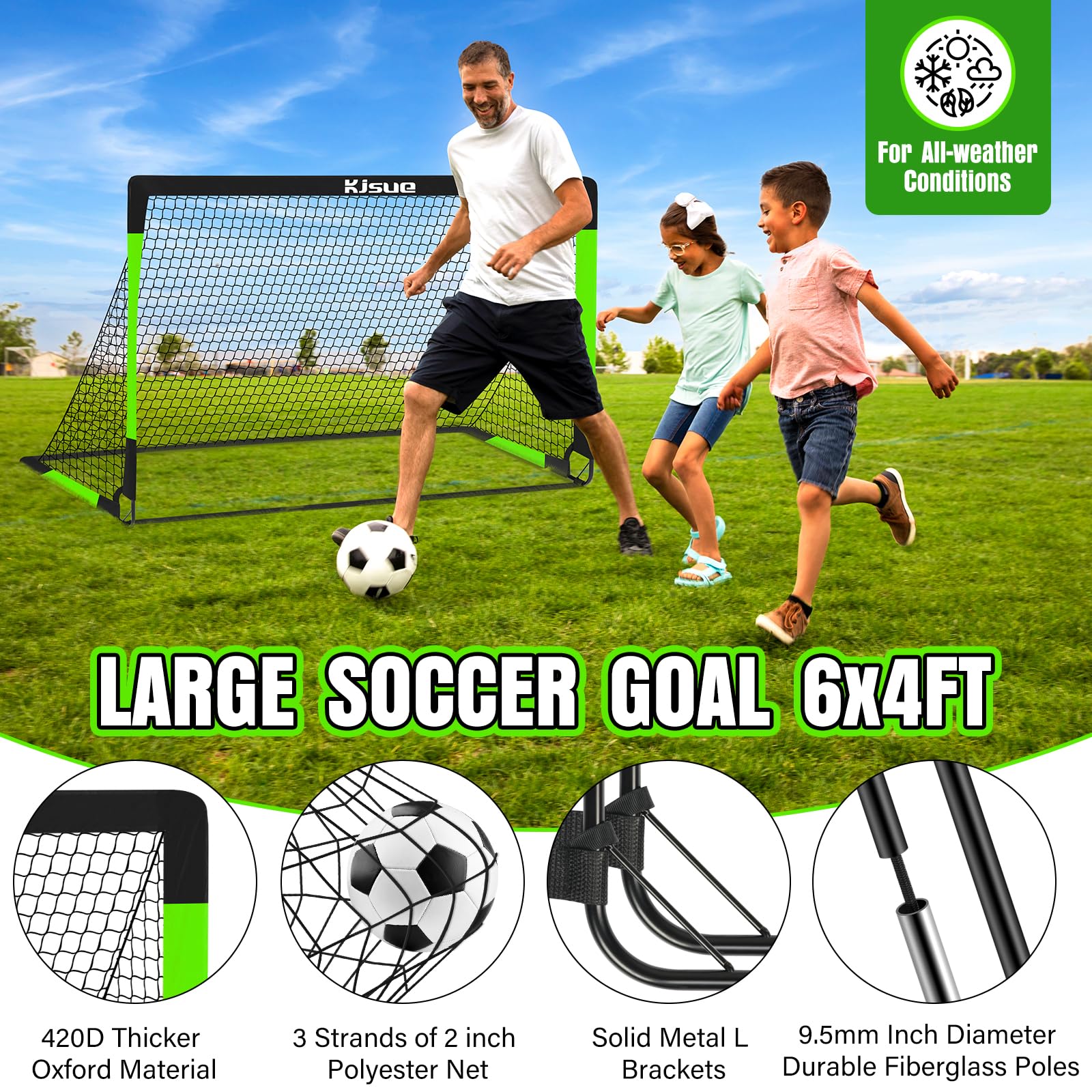 1 paquete de porterías de fútbol de 6 x 4, 6 objetivos, color verde
