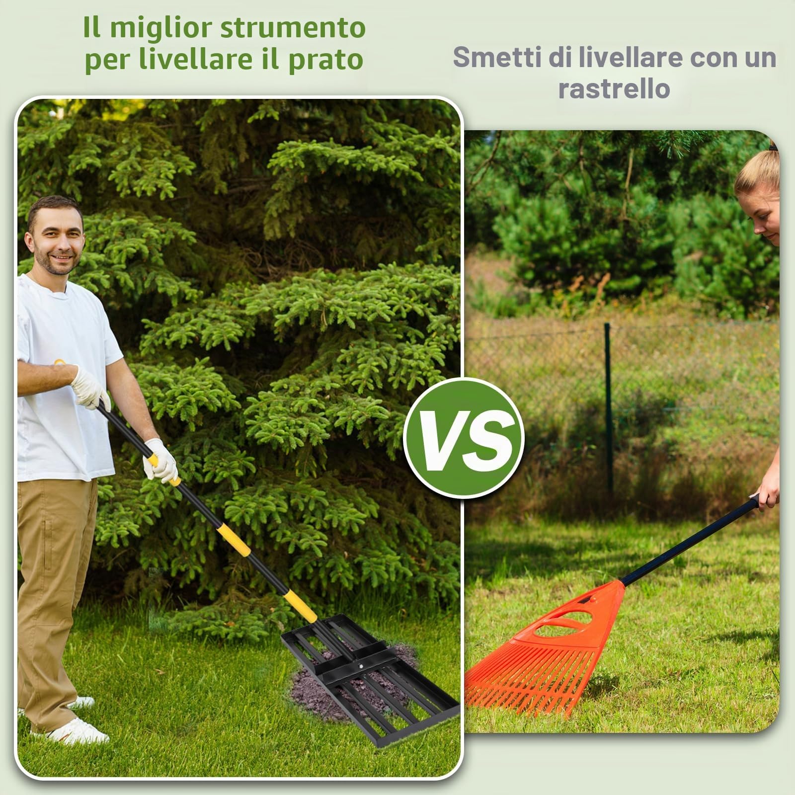 DBREAKS Rastrello Livellatore per Prato, 75 x 26 x 182 cm, Livellatore Prato in Acciaio inox, Rastrello per livellamento del Prato con Barra Regolabile e Manico in Antiscivolo, per Patii, Giardini