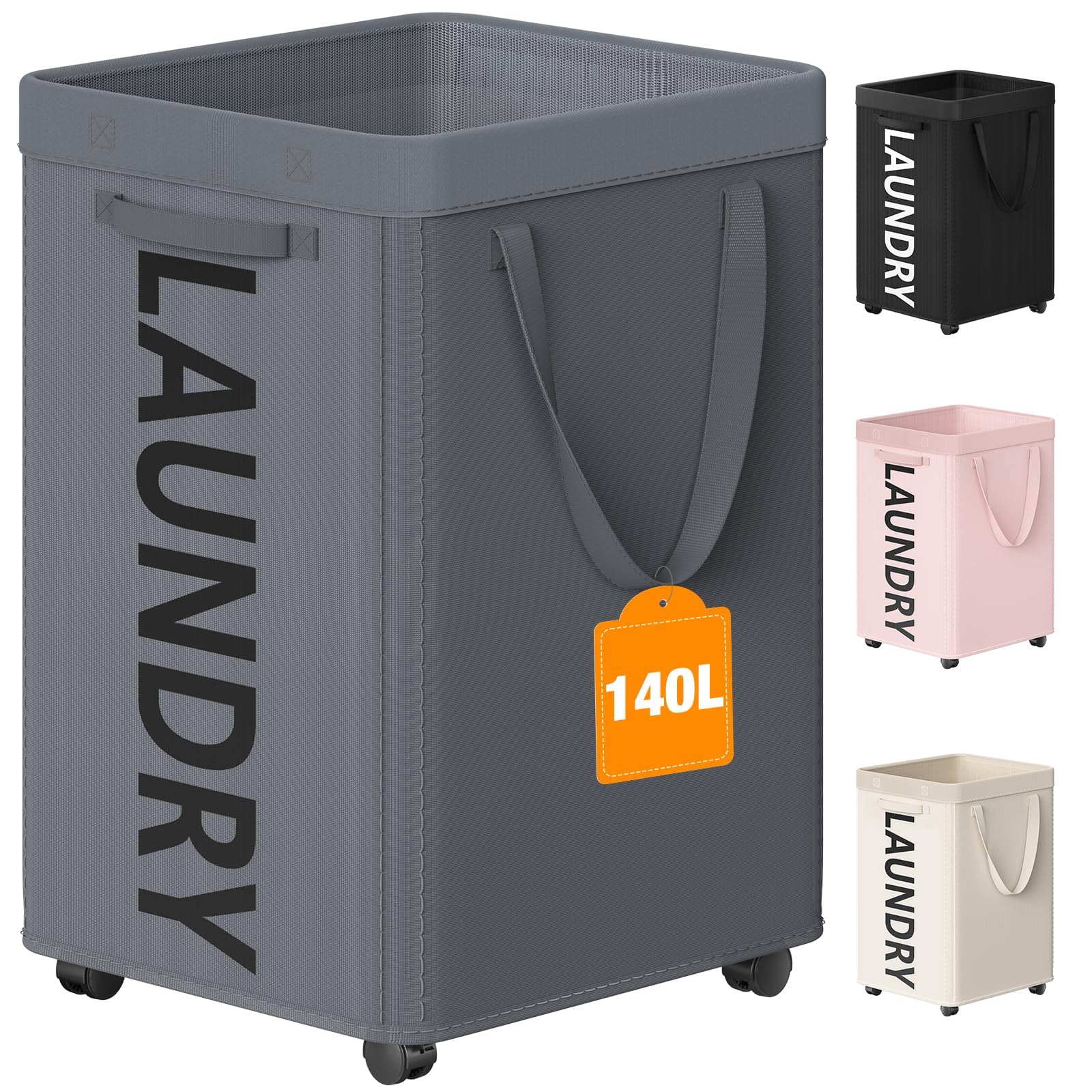 Optish 140L Extra Large Laundry Basket with Wheels and Removable Bag