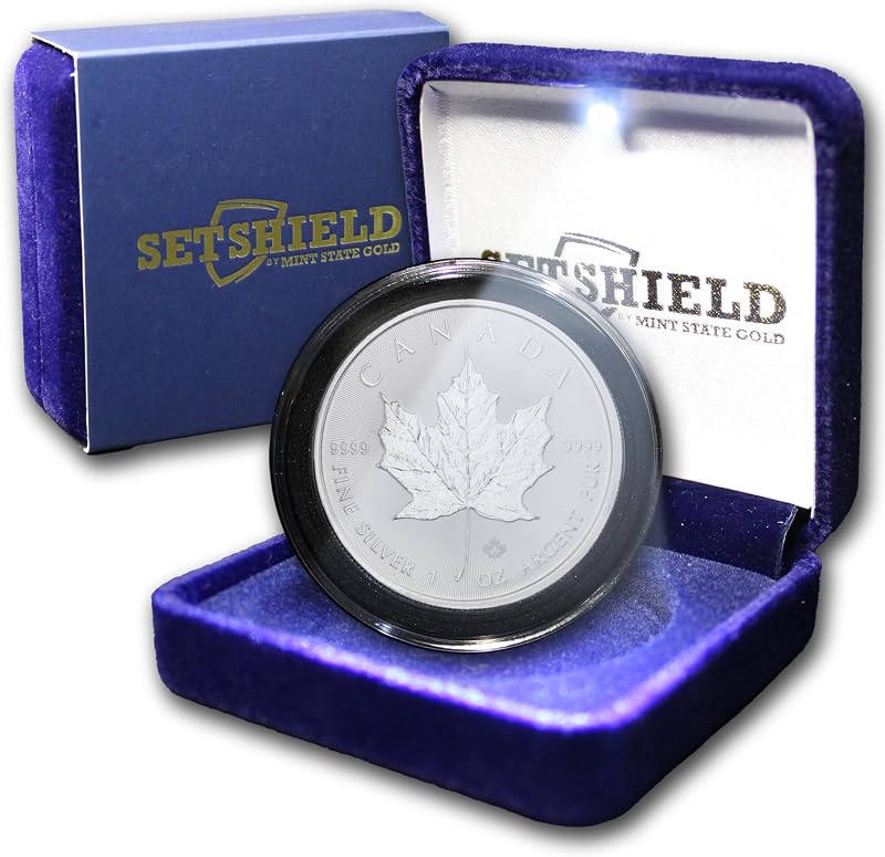 2026 Moneda Hoja de Arce de Plata Canadiense de 1 oz con Caja con Iluminación LED $5 Vendedor BU | Brillante sin circular en lujosa caja de presentación con iluminación LED SetShield y certificado de autenticidad